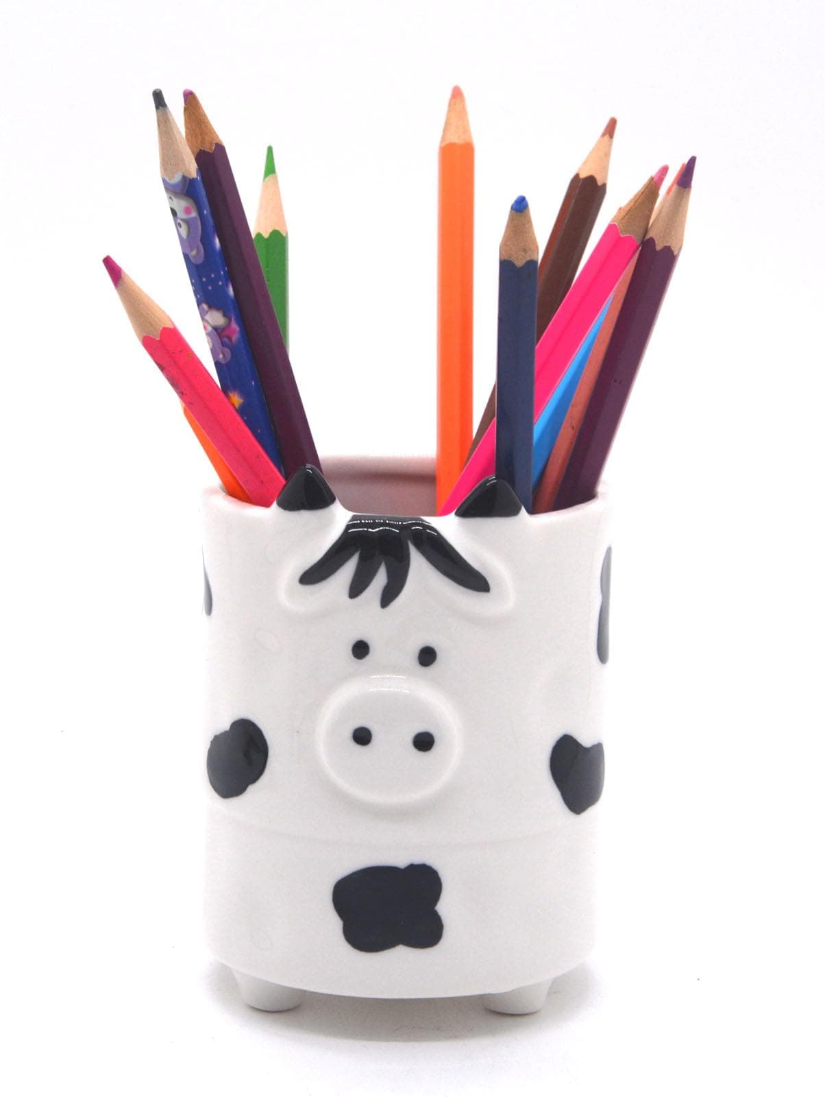 Ceramic Cow Shaped Pen Pencil Holder for Desk Decoration Accessories Cow Decor Succulent Plant Pot Office School Ideal Gifts for Women, Mom or Birthdays
