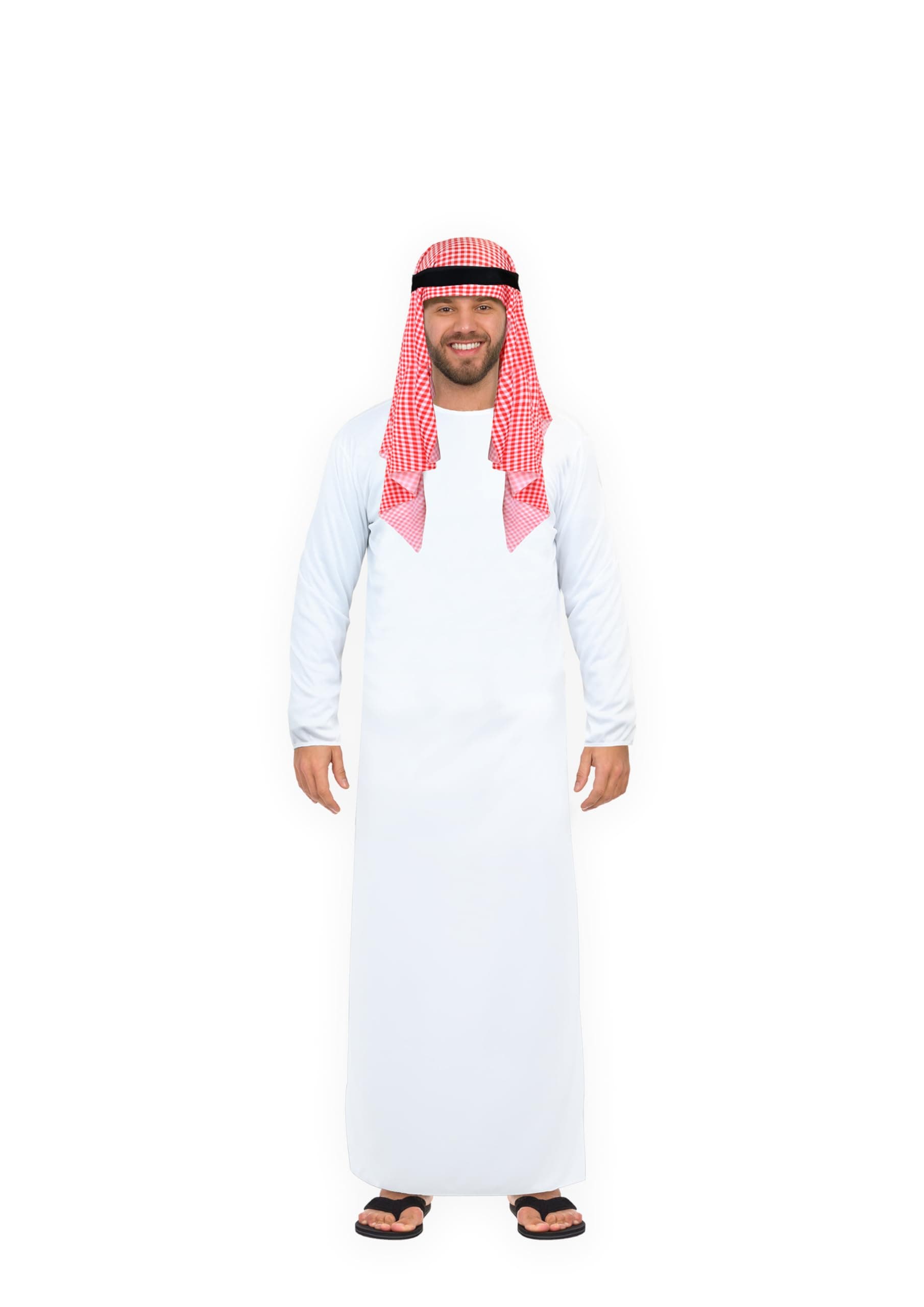 HENBRANDT Adult Men’s Arabian Sheikh Fancy Dress White Long Tunic with Headdress Saudi Prince Dress up Outfit Arab Sheik One Size Mens Fancy Dress Costume