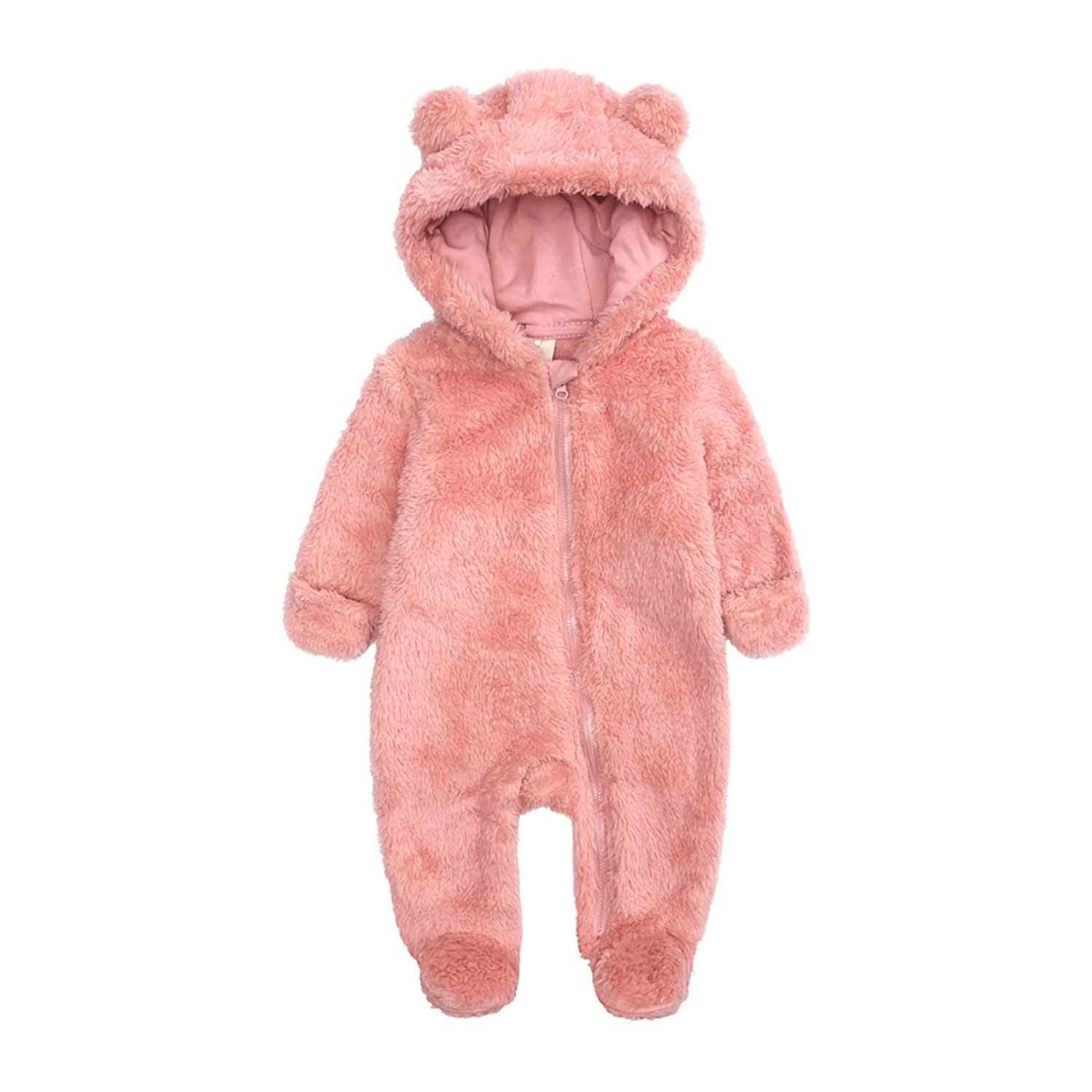Newborn Baby Jumpsuit Hooded Fleece Rompers Long Sleeve Onesie Outwear Outfits