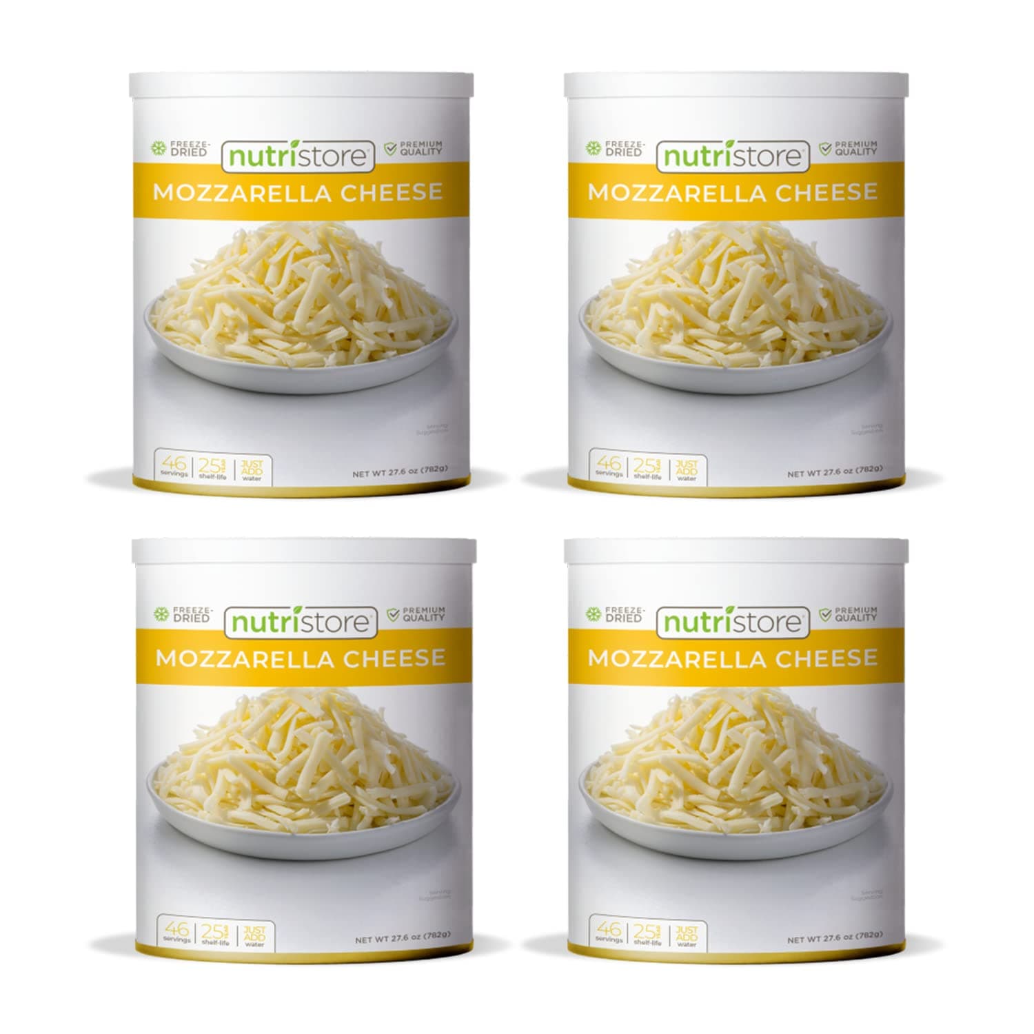 Nutristore Freeze Dried Mozzarella Cheese Shredded 80 Large Servings | Premium Quality | Amazing Taste | Perfect for Camping | Survival Food (4-Pack)