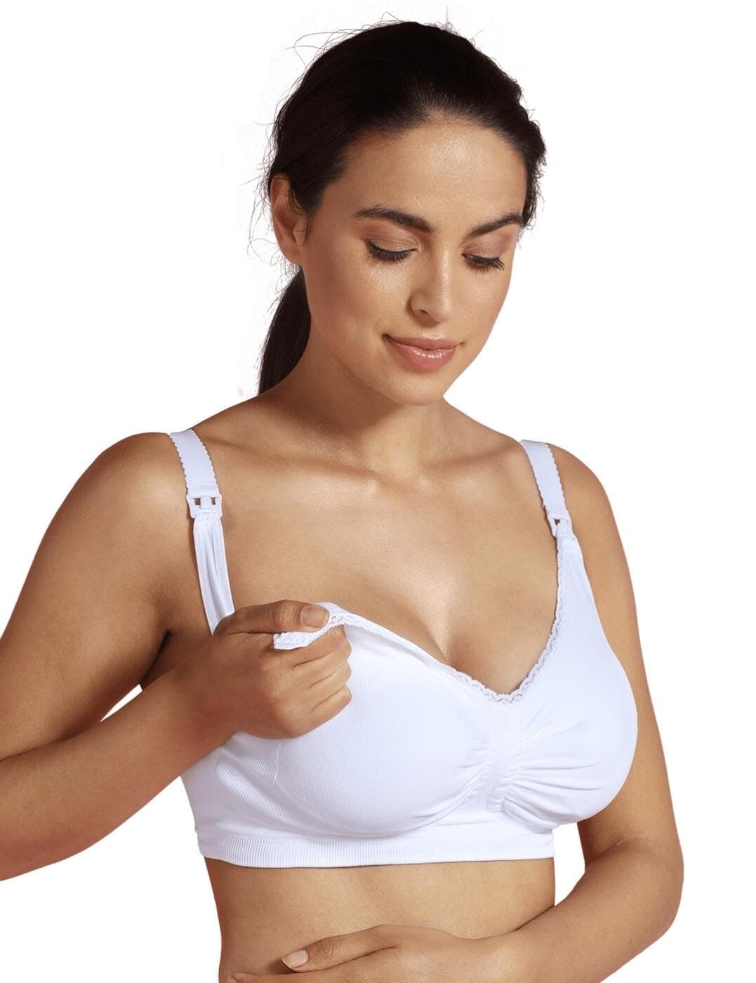 Carriwell Carri-Gel Nursing Bra Seamless Padded Nursing and Maternity Bra Removable Pads Wide Straps Soft Gel Underwire with Bra Extender Black & White Sizes M-XXL