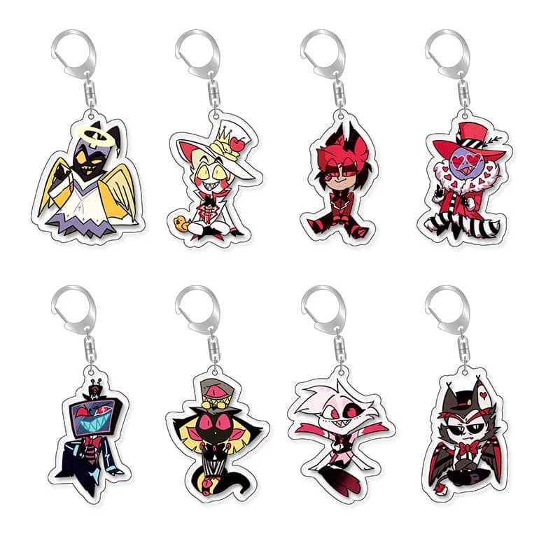 8PCS Hazbin Hotel Cosplay Keyrings Angel Dust Keychain Creative Series Anime Accessories Acrylic Pendant Collection Gifts