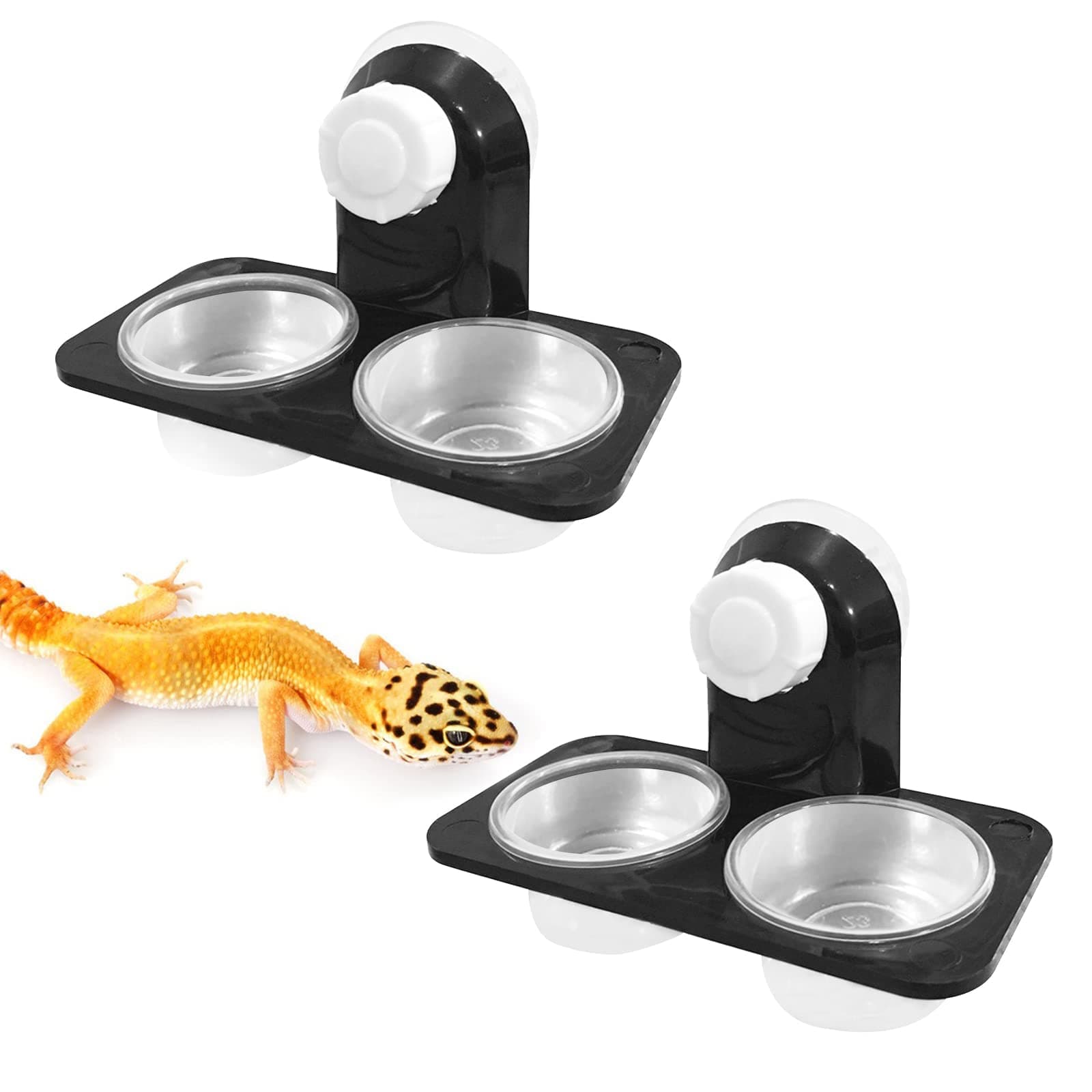Excefore Reptile Water and Food Bowl - 2pcs Flat Drinking Dish With Suction Cup, Feeding Ledge for Lizard, Chameleon, Turtle