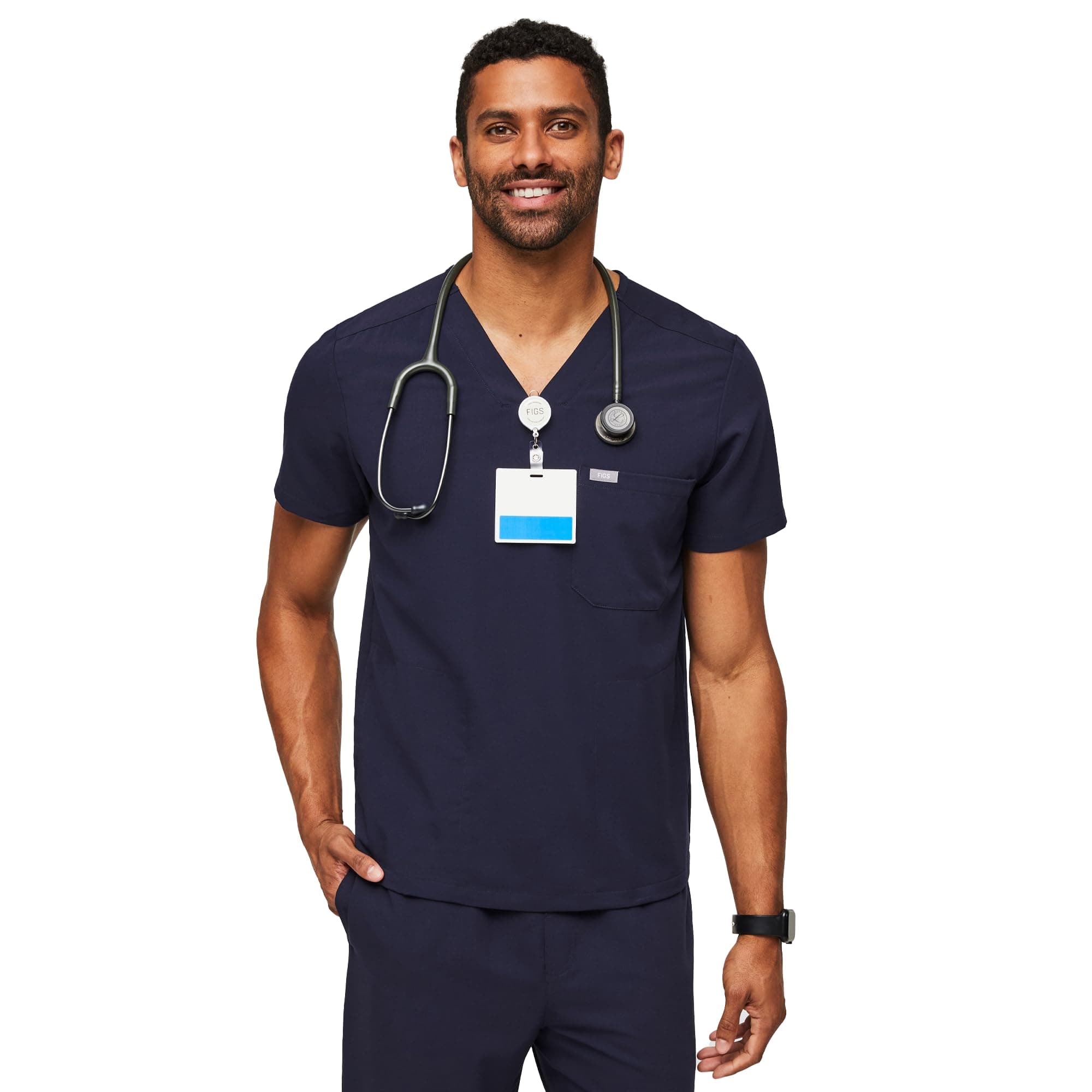 FIGS Chisec Scrub Top for Men – 3 Pockets, Tailored Fit, Squared V-Neck, 4-Way Stretch, Moisture-Wicking
