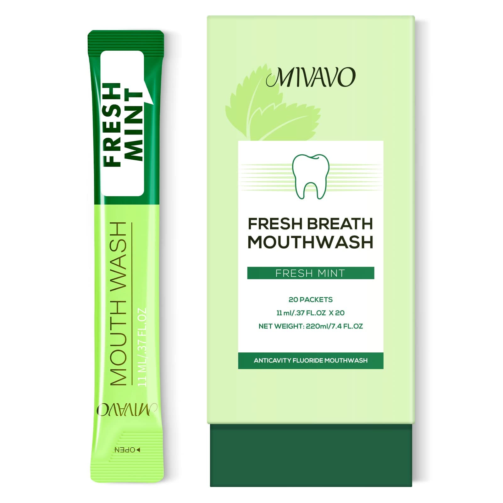 Travel Sizet Mouthwash Portable Strip Mouthwash for Fresh Breath Nnatural Fluoride Fre 20 Packets (Mint)