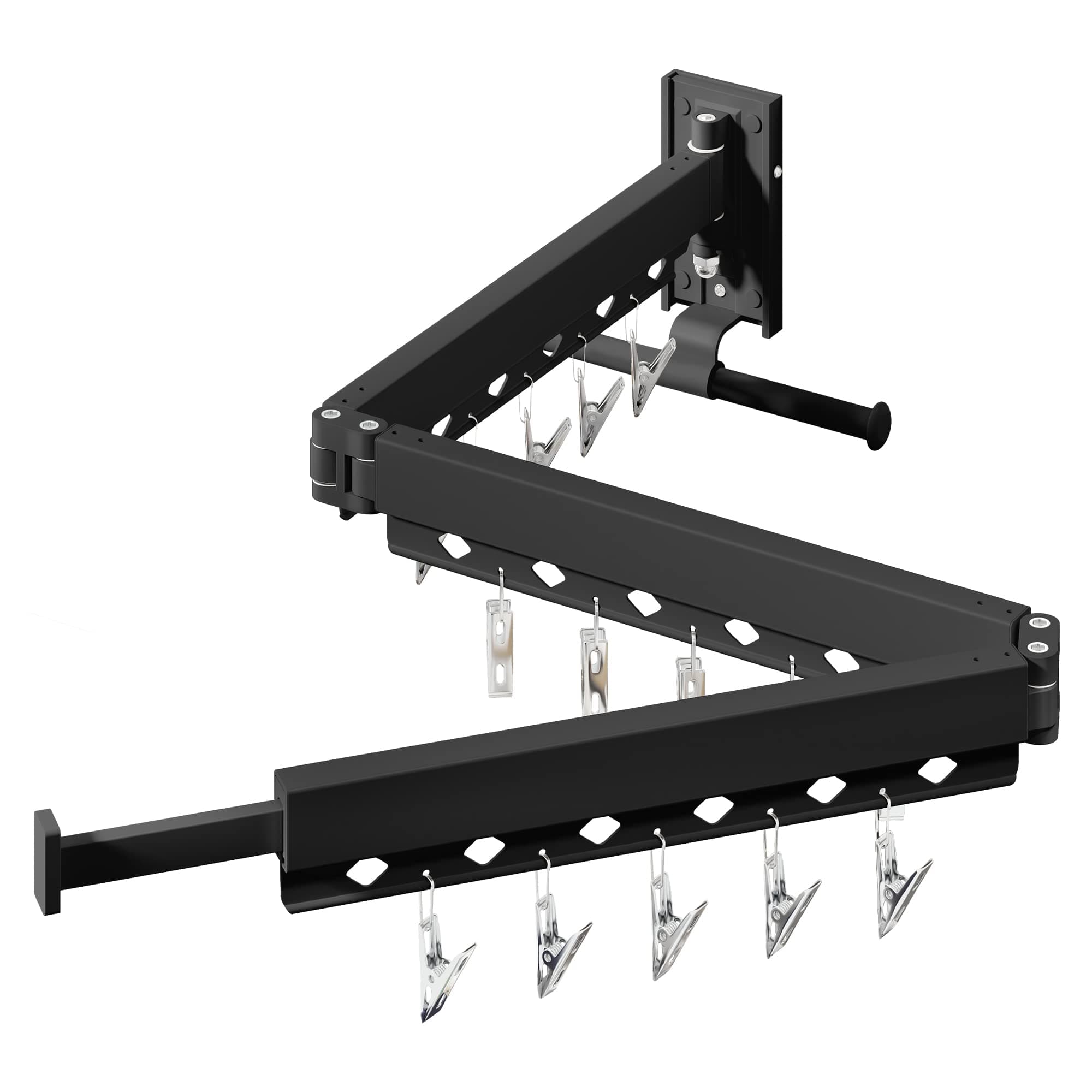 Wall Mounted Clothes Hanger,Clothes Drying Rack,Laundry Drying Rack,Clothes Rack,Laundry Rack Wall Mount,Retractable Collapsible Drying Rack Clothing (Windproof Holes,with Clips),Black