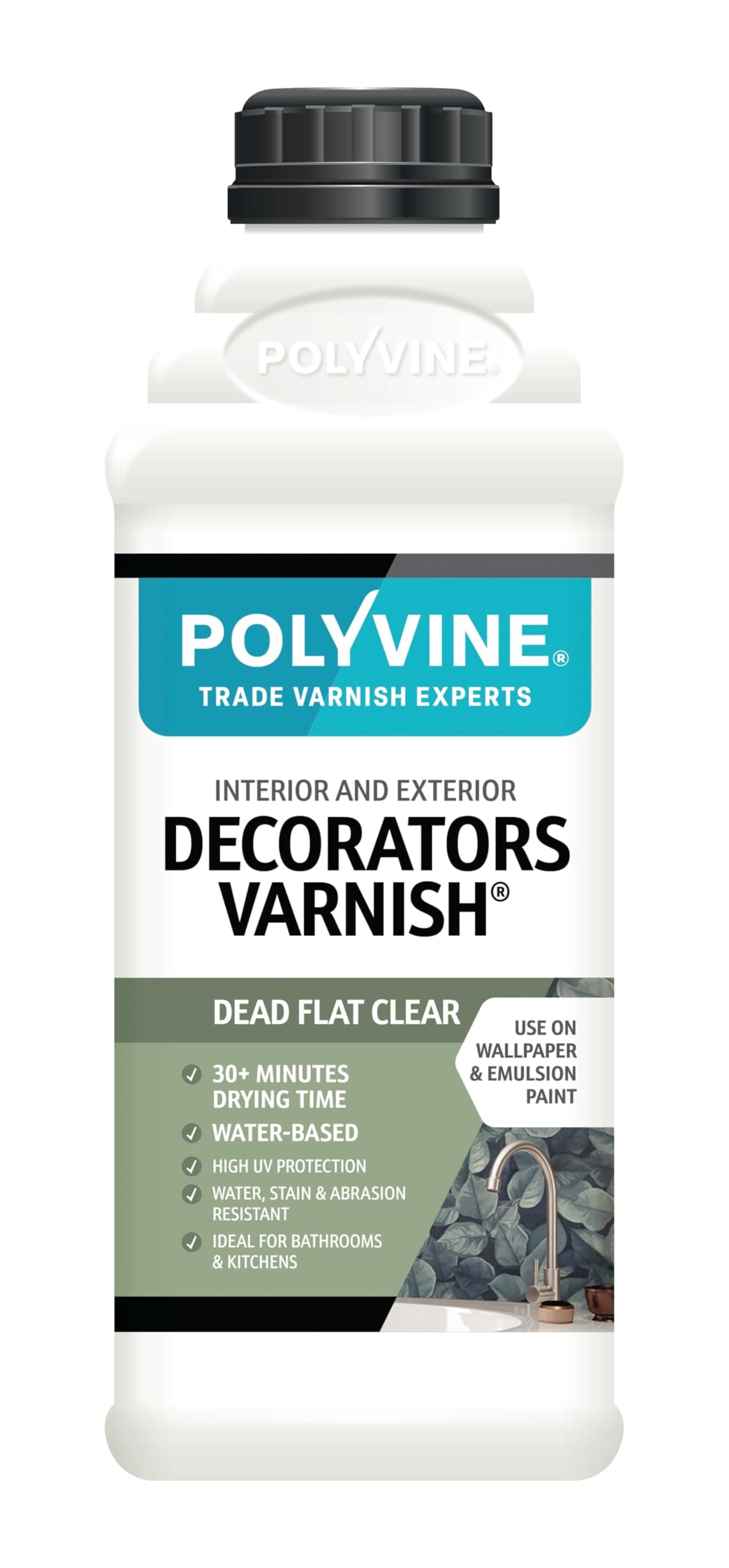Decorators Varnish - Water Resistant Clear Varnish with UV Protection - Seals and Protects Emulsion Paint, Wallpaper, Interior Wood, Furniture, Plaster & Fabric - Dead Flat Finish, 1 Litre