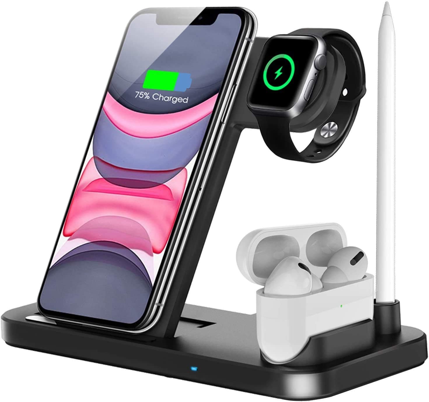 Wireless Charger, LESHI 4 in 1 Qi-Certified 10W Fast Charger Station for iwatch Airpods i Phone 11/11pro/11pro Max/X/XS/XR/Xs Max/8/8 Plus, Wireless Charger Stand for Galaxy S10/S10 Plus