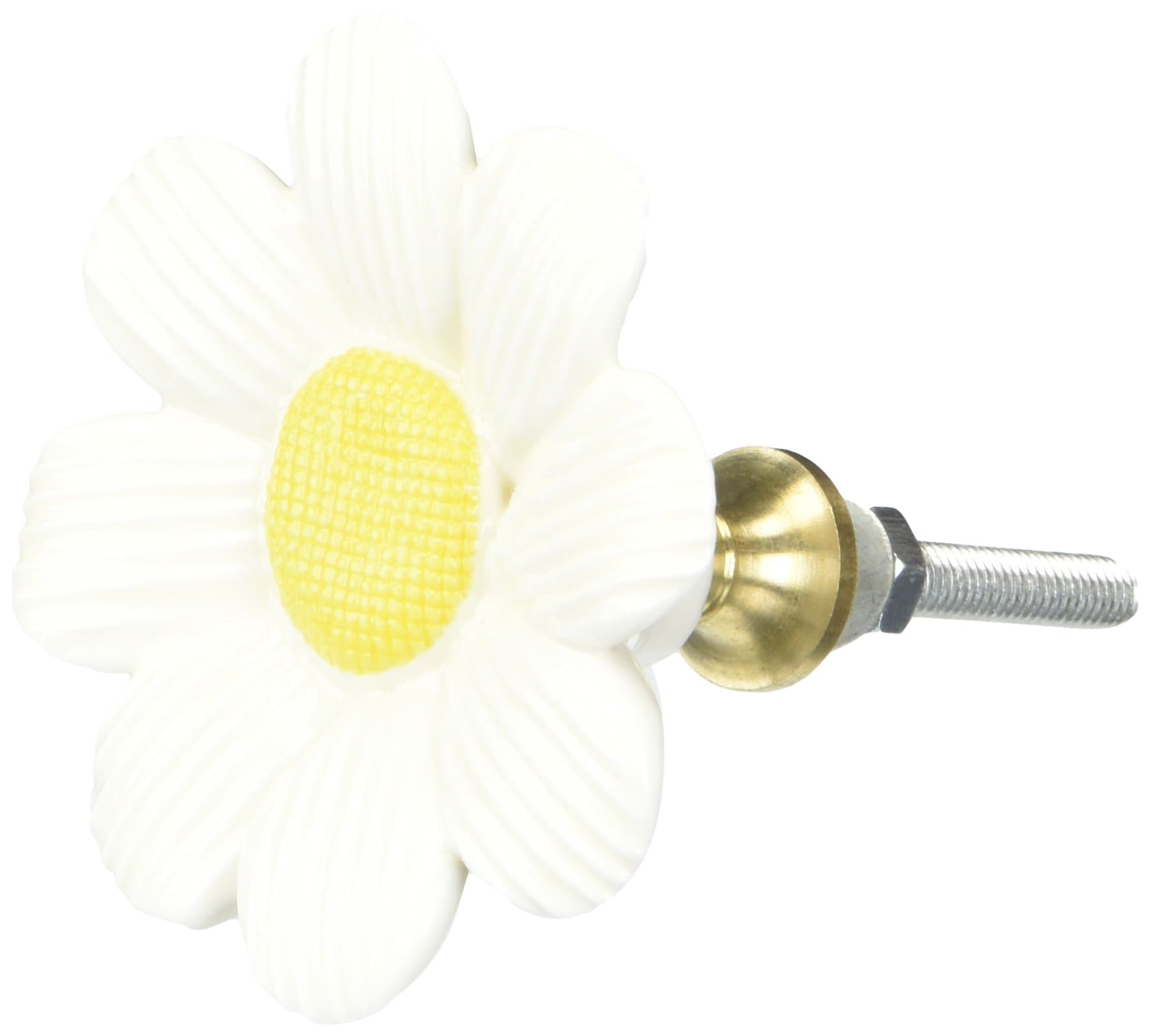 Abbott Collection Sculpted White and Yellow Daisy Drawer Knob