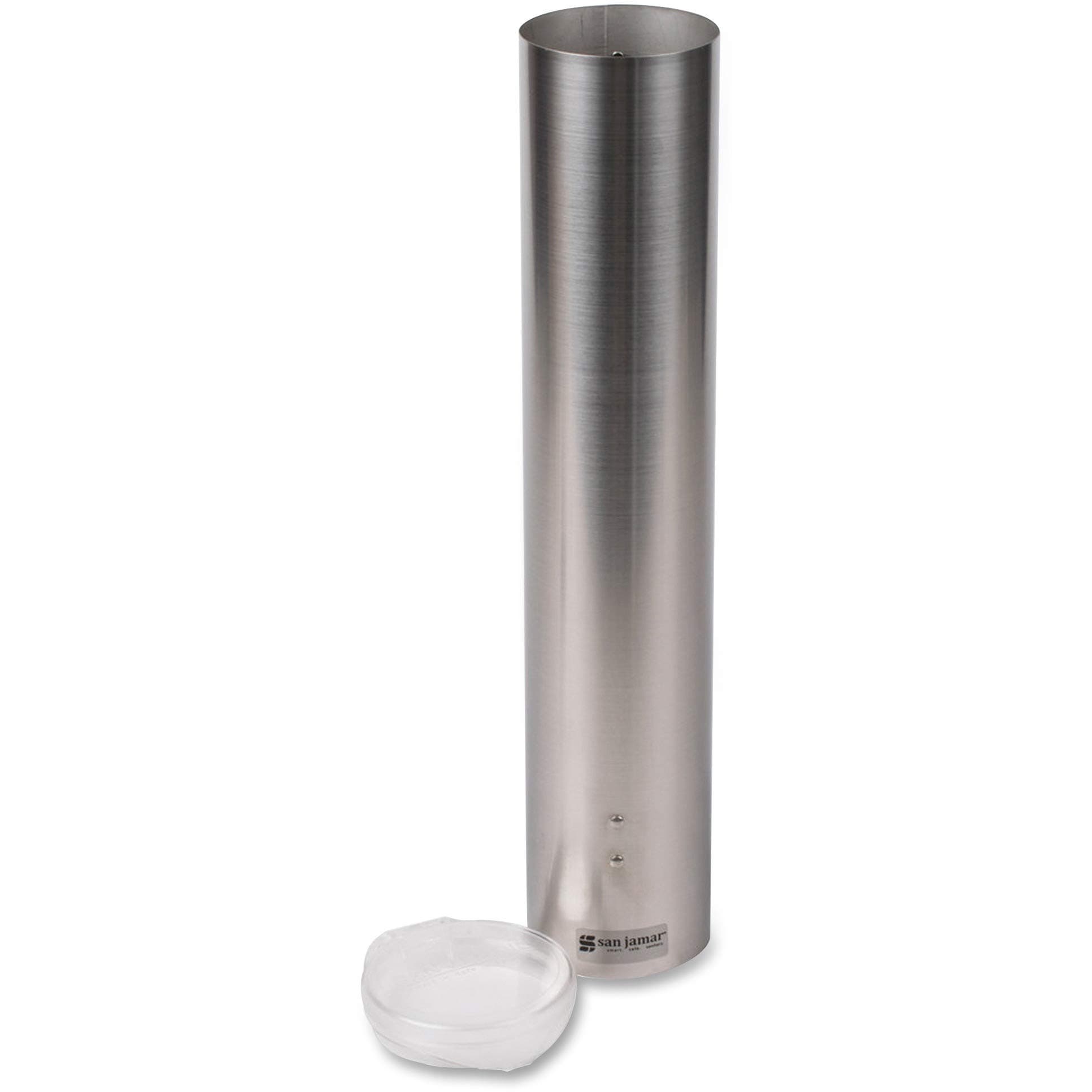 Small Pull-Type Cup Dispenser Fits 3-4.5 Oz Cone Cups, 3-5 Oz Flat Cups with Flip Caps for Restaurants, Dining Halls, and Fast Food, Stainless Steel, 16 Inches, Silver