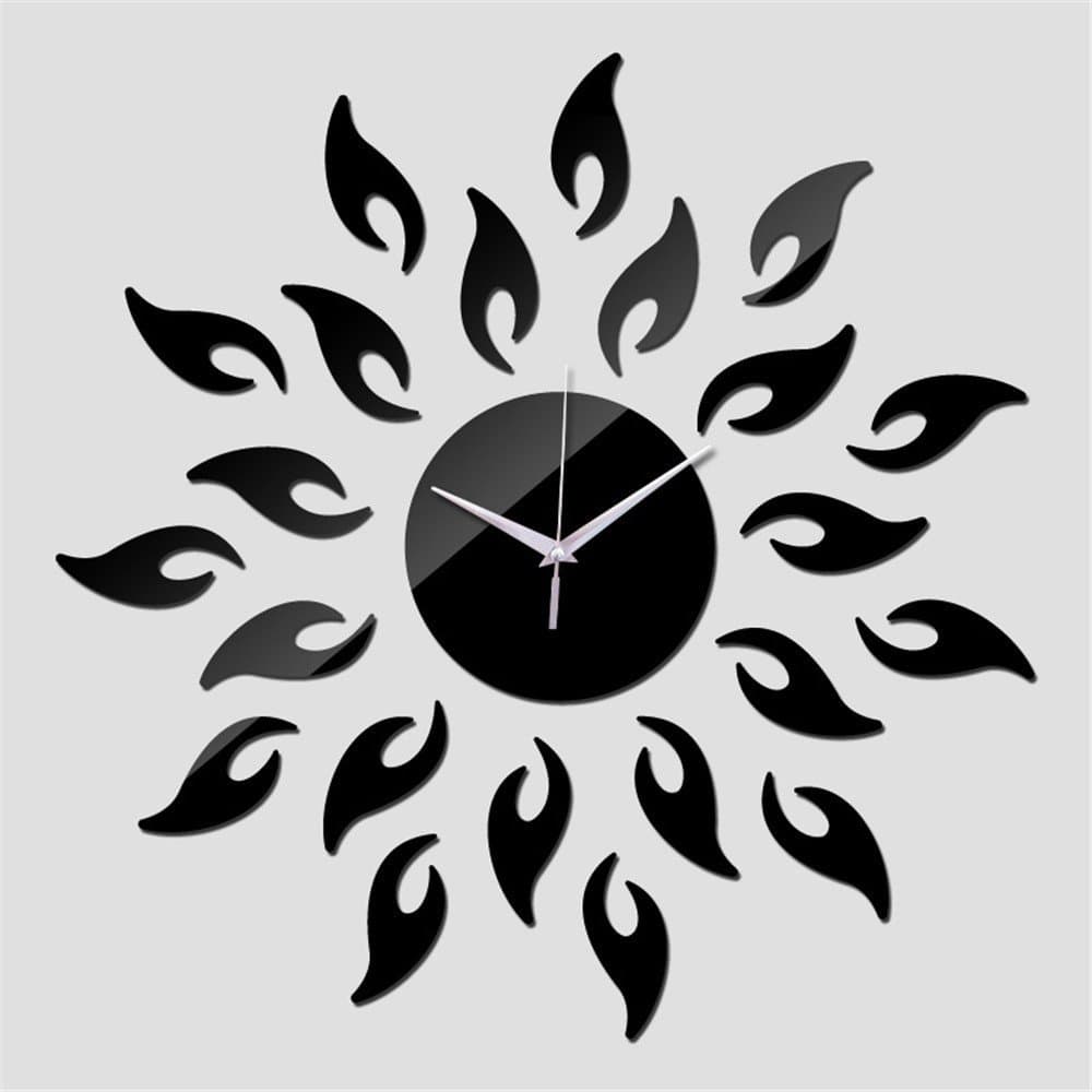 WHLGZ Acrylic Mirror Wall Clock Sun Flower Bedroom Living Room Sofa Decorative Painting Green Mirror Stickers Watch Black Wall Clocks