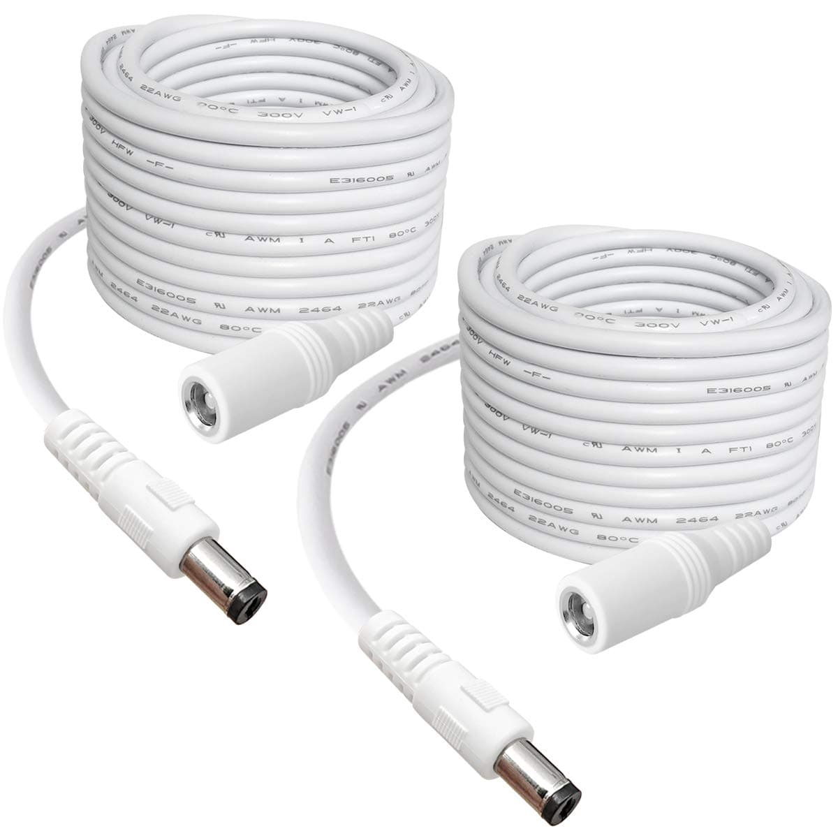 2-Pack 13ft DC Power Extension Cable,5.5mm x 2.1mm Extension Cord,12v Extension Cord for Security Camera CCTV IP,Router,LED Strip,5V 9V 24V 12 Volt Male to Female Plug Supply Adapter Power Cord