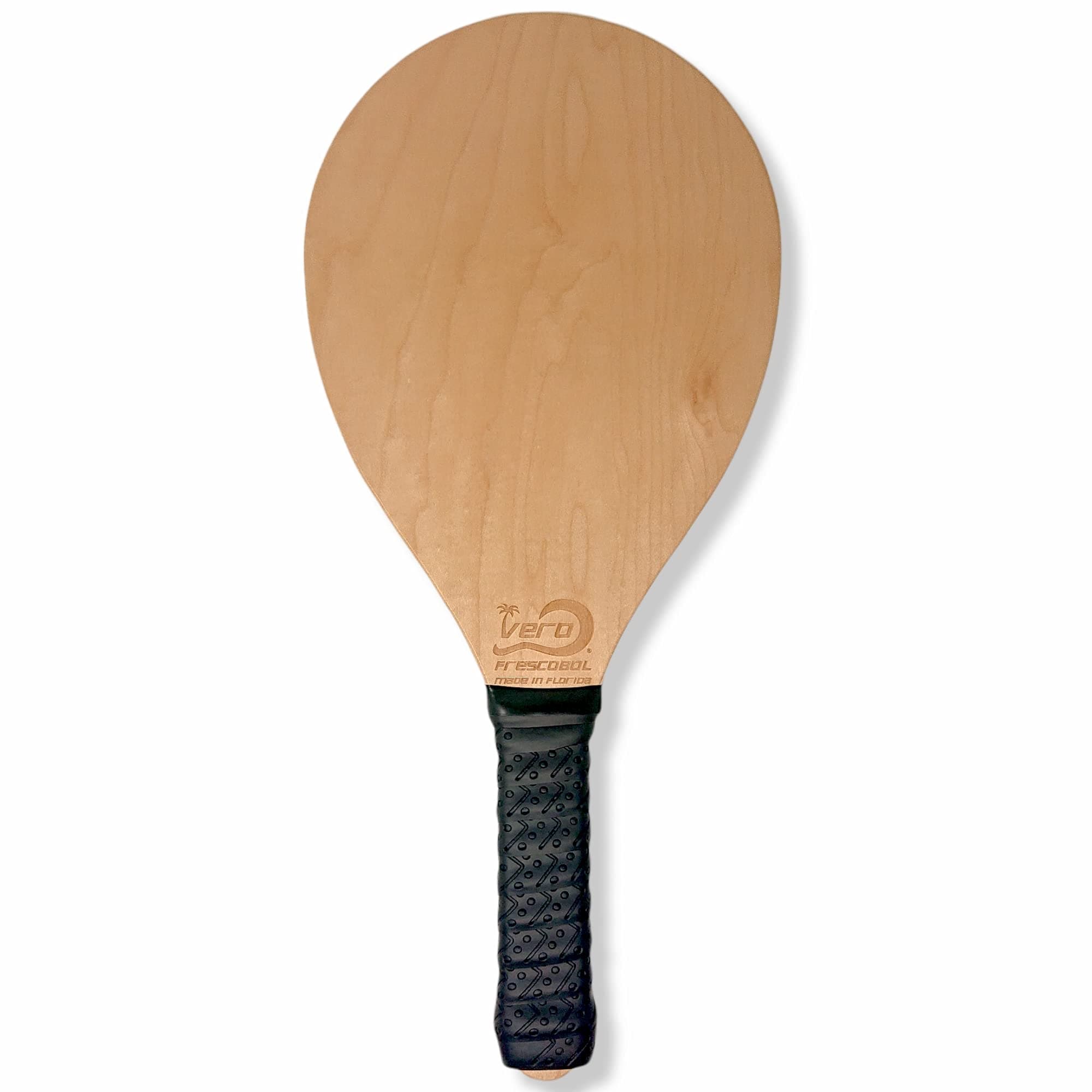 1 Vero Frescobol Paddle, American Birch Wood Beach Racket, Black Padded Grip