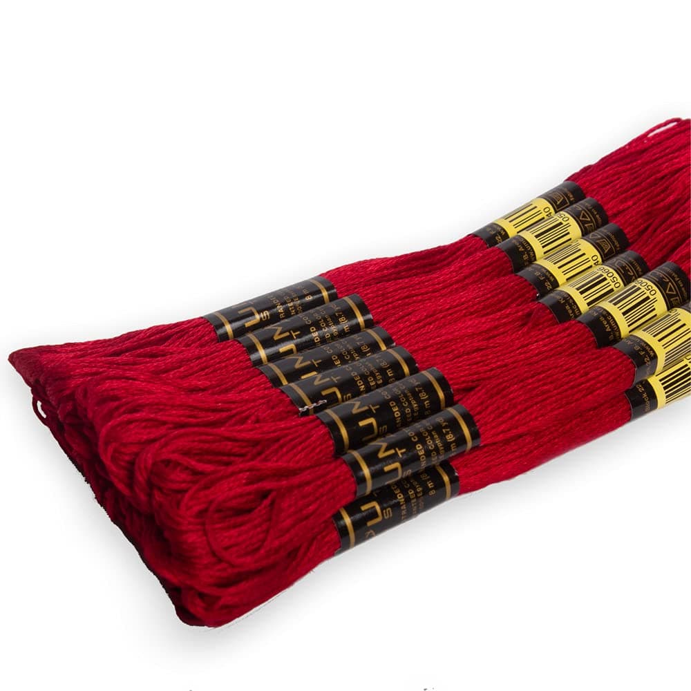 12 Pieces Red 47/321 Premium Embroidery Thread | 100% Egyptian Cotton Premium Skeins | Cross Stitch Embroidery Floss | Oeko TEX Certified Stranded Cotton (Red)