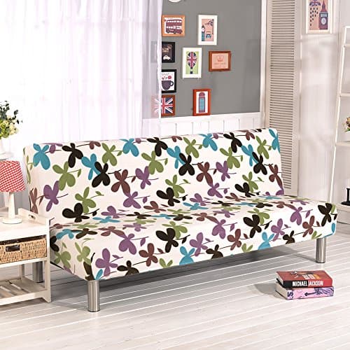 Padded Fluffy Printed Sofa Bed Cover Without Armrest Folding Modern Simple Home Furniture (Plush Clover Queen)