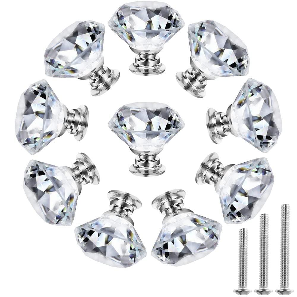 NORTHERN BROTHERS Dreeser Knobs Drawer Knobs Crystal Knobs - Diamond Glass Knobs and Pull Knobs for Cabinets and Drawers Crystal Knobs for Dresser Drawers and Kitchen, Bathroom Silver Knobs 10 Pack