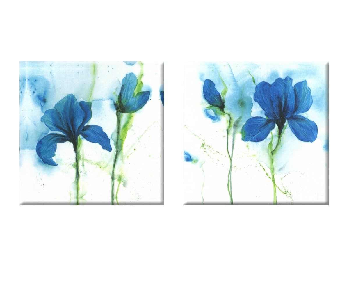 Blue abstract flowers up wall D¨¦cor Art Canvas Print Set of 2 with No Inside Frame and No Outside Frame