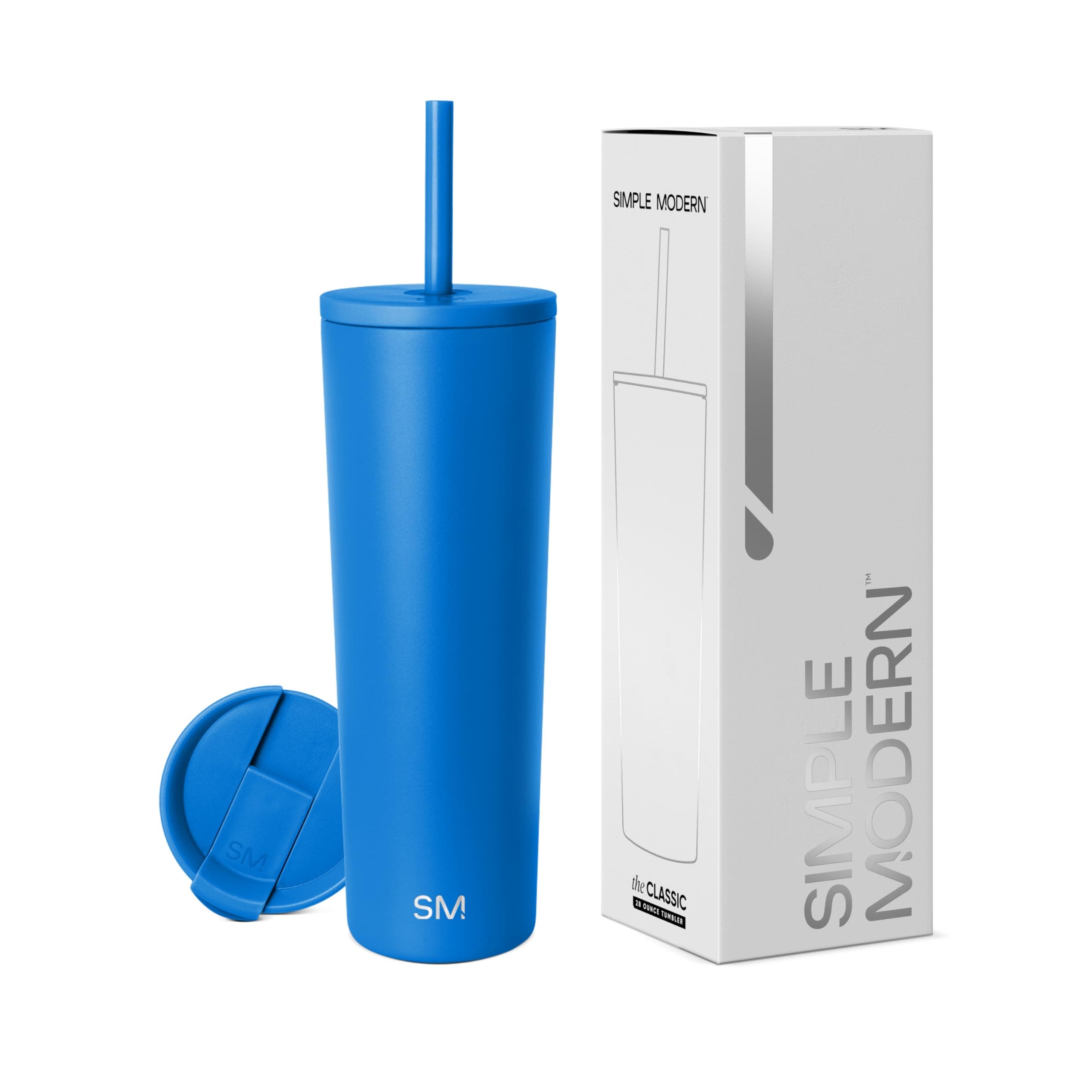 Simple Modern Insulated Tumbler with Lid and Straw | Iced Coffee Cup Reusable Stainless Steel Water Bottle Travel Mug | Gifts for Women Men Her Him | Classic Collection | 28oz | Supersonic Blue