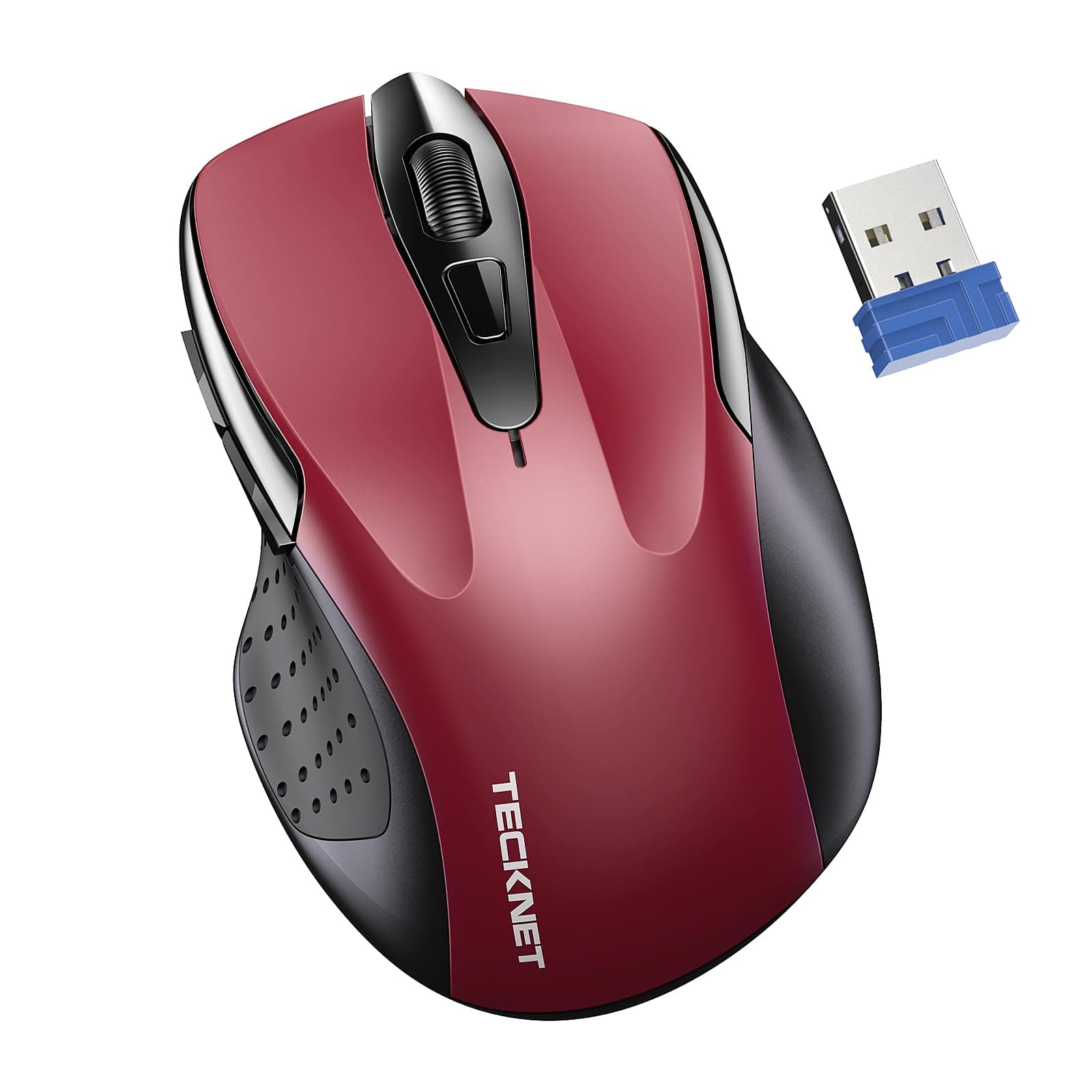 TECKNET Wireless Silent Mouse, Quiet Click, 2.4G Optical, 6 Adjustable 4000 DPI, Cordless USB, Red