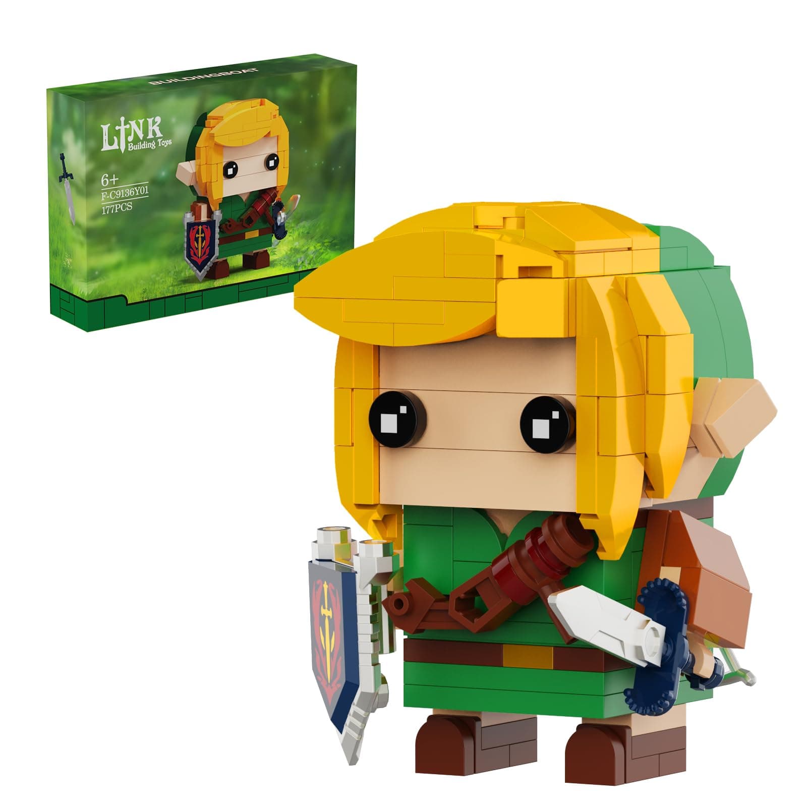 Link Building Set, Link Figure Holding Master Sword and Hylian Shield, Great Toys Gifts for Fans Kids Adults(177 Pieces)