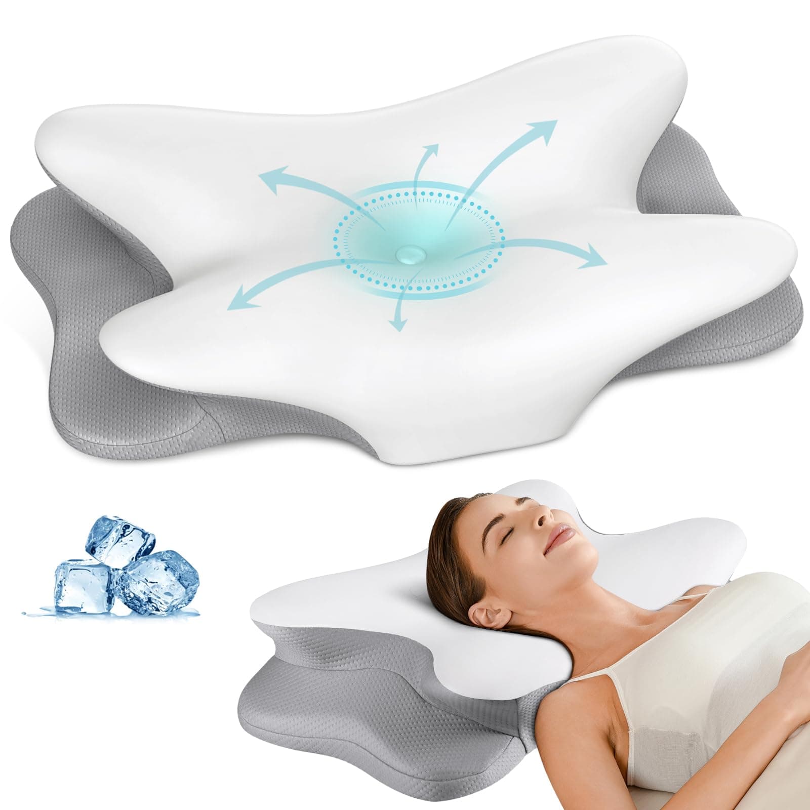 Cervical Neck Pillow Memory Foam Pillows for Pain Relief, Ergonomic Pillow for Shoulder Pain, Orthopedic Contour Pillow Bed Pillow for Side, Back & Stomach Sleepers with Cooling Pillowcase