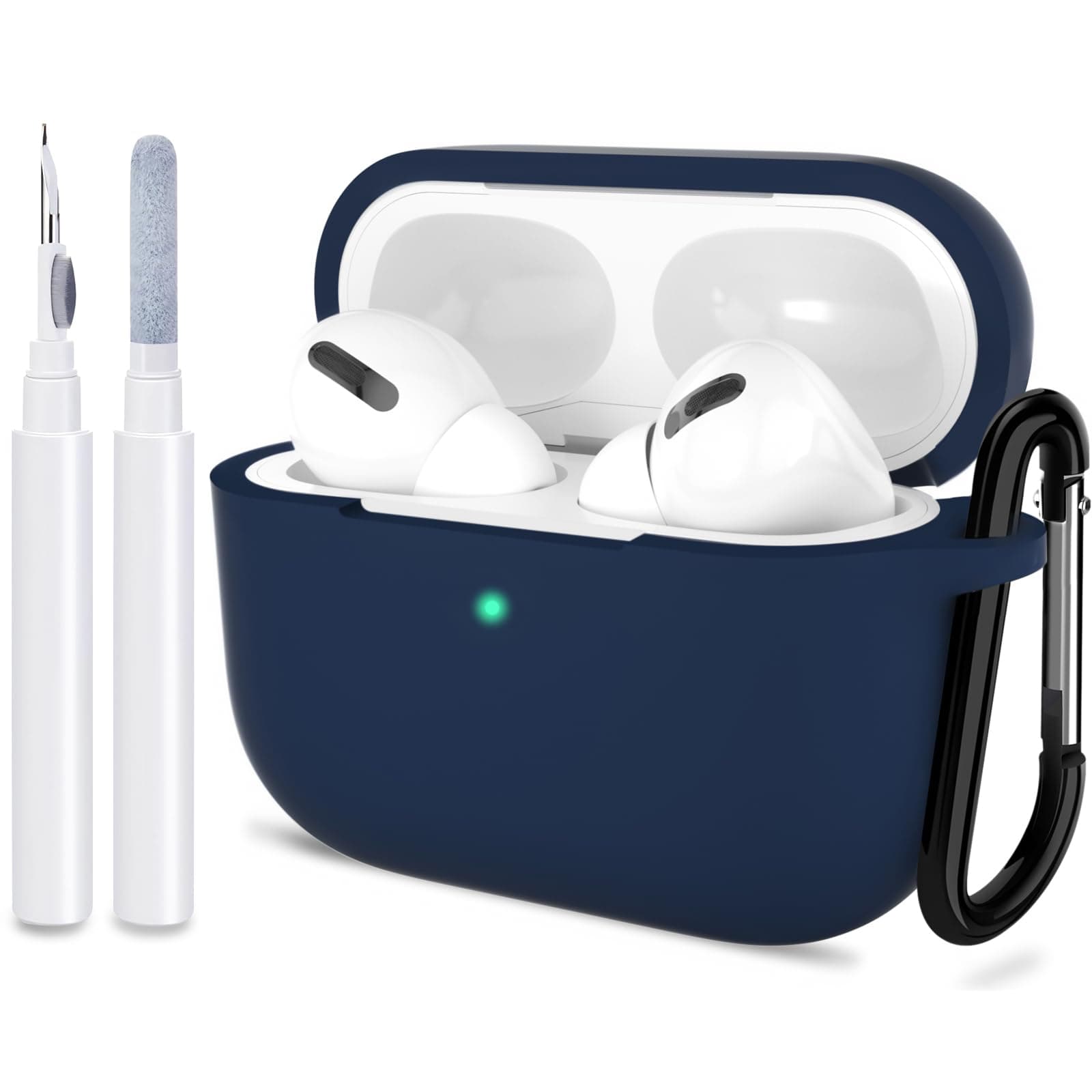 ATUAT for AirPods Pro 1st/2nd Generation Case Cover, Protective Silicone Skin Accessories with Keychain for Women Men for Apple AirPods Pro 2019/2022 Charging Case,Front LED Visible-Midnight Blue