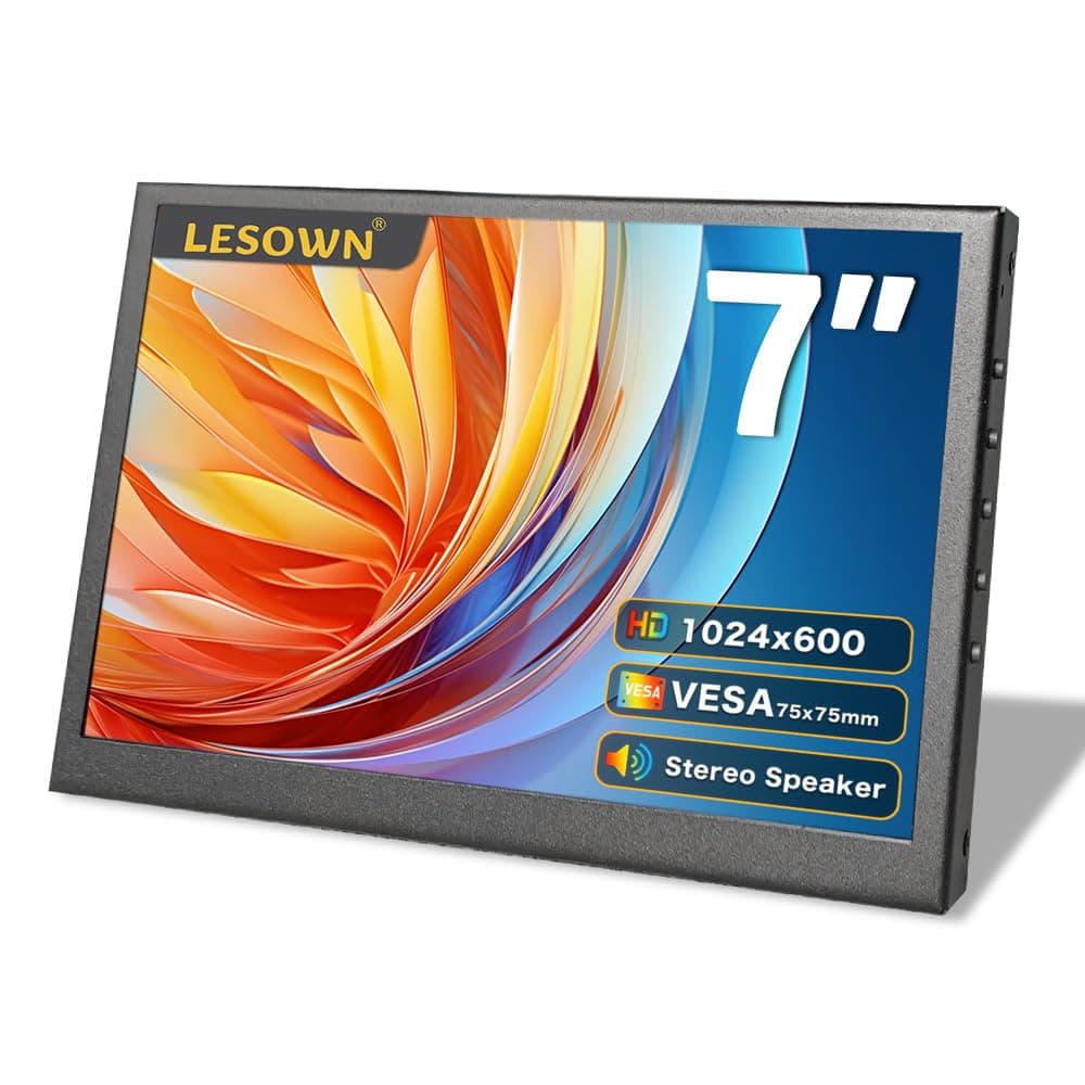7 inch Monitor Small Monitor HDMI LCD Display PC Case Secondary Screen 1024x600 IPS Small Portable Monitor with Speakers PC Temperature Display Mini Monitor for PC