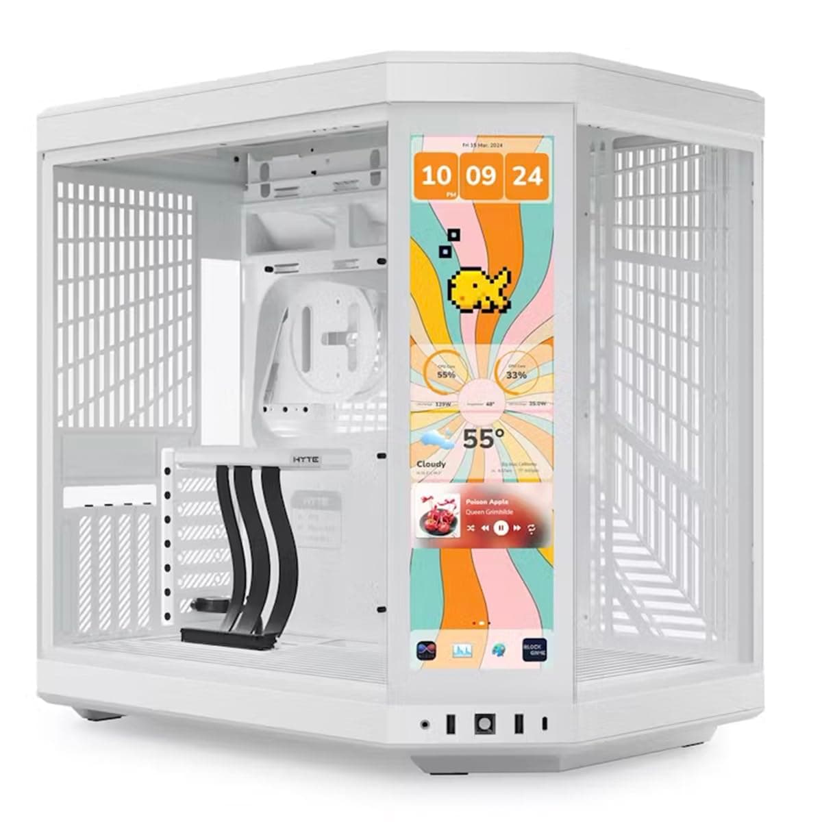 HYTE Y70 Touch Infinite Dual Chamber ATX Mid Tower Modern Aesthetic Case with Integrated 2.5K LCD Touchscreen - Snow White