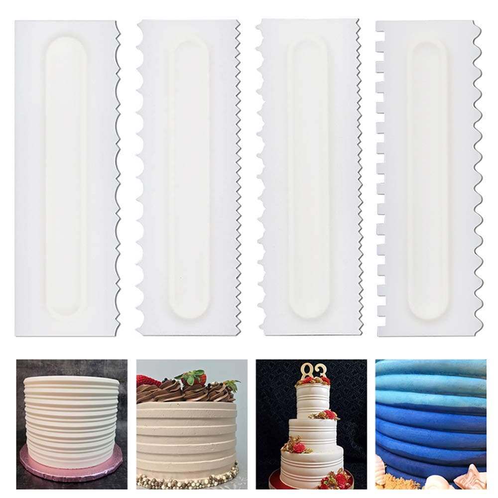 Mwellewm 4 Pcs/set Cake Scraper Decorating Plastic Sawtooth Comb Mousse Butter Cream Cake Edge Tools Plastic Sawtooth Cake Icing Smoother Kitchen Baking Cake Edge DIY Tool