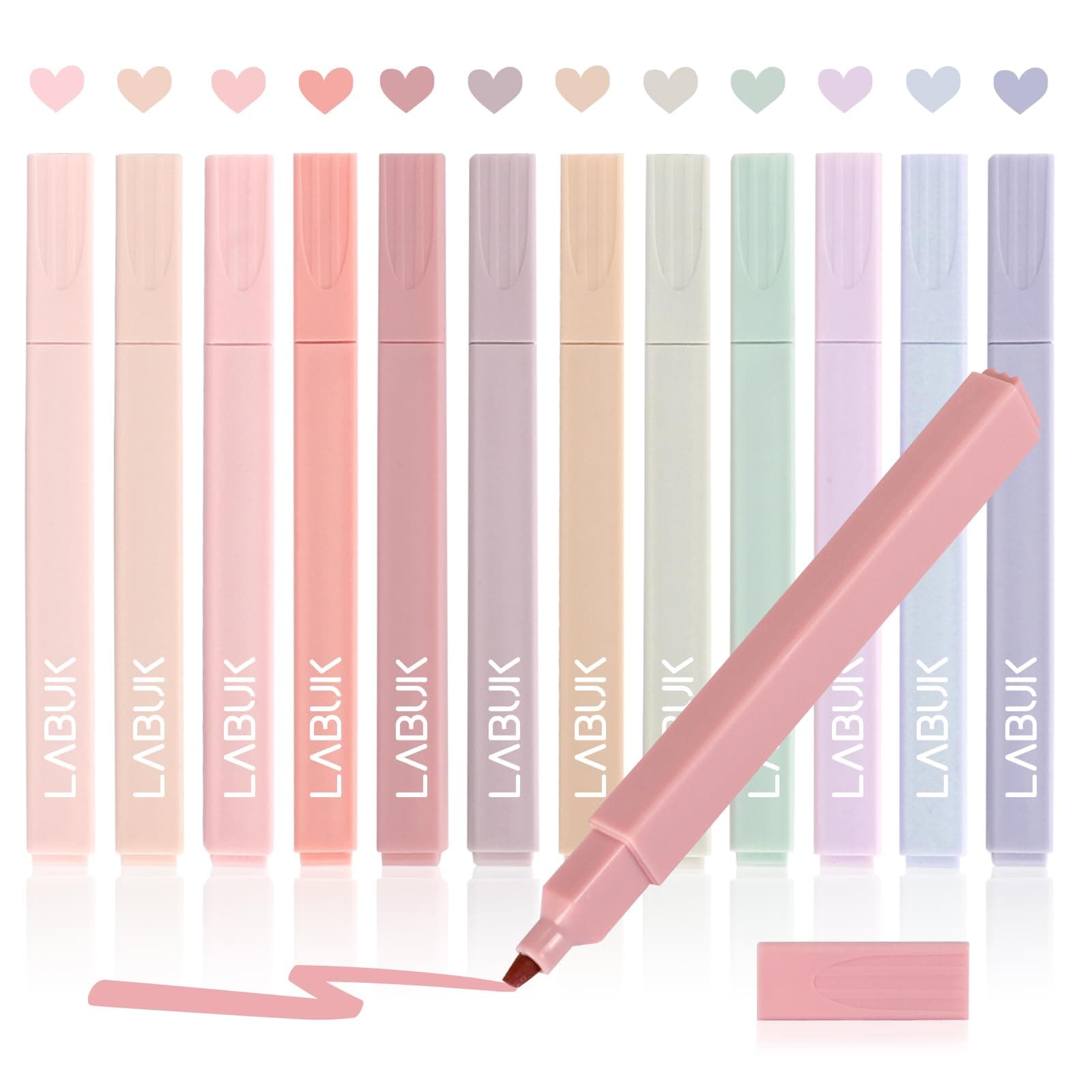 LABUK 12pcs Highlighters, Aesthetic Pastel Cute Highlighter for Bible and Pens No Bleed, with Assorted Colors, Dry Fast Easy to Hold for Journal Planner Notes School Office Supplies