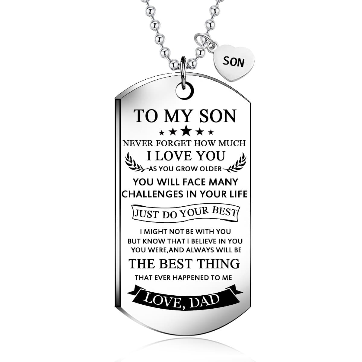NOVLOVETo my Son Dog Tag Necklace from dad best wish To my son never forget how.love dad Pendant Necklace,Inspirational Gifts For son and men Military Jewelry
