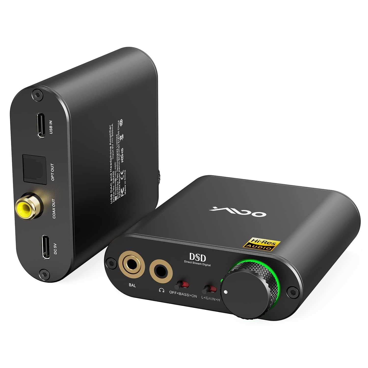 YMOO Portable Headphone Amp DAC, DSD512 and 768K/32Bit, 16Ω-600Ω/35mW/Hi-Res Hi-Fi Desktop DAC for PC Headphone Out/iPhone, 3.5mm/4.4 mm/Optical/Coaxial Output for Windows/Android/IOS/PS5/Home Audio