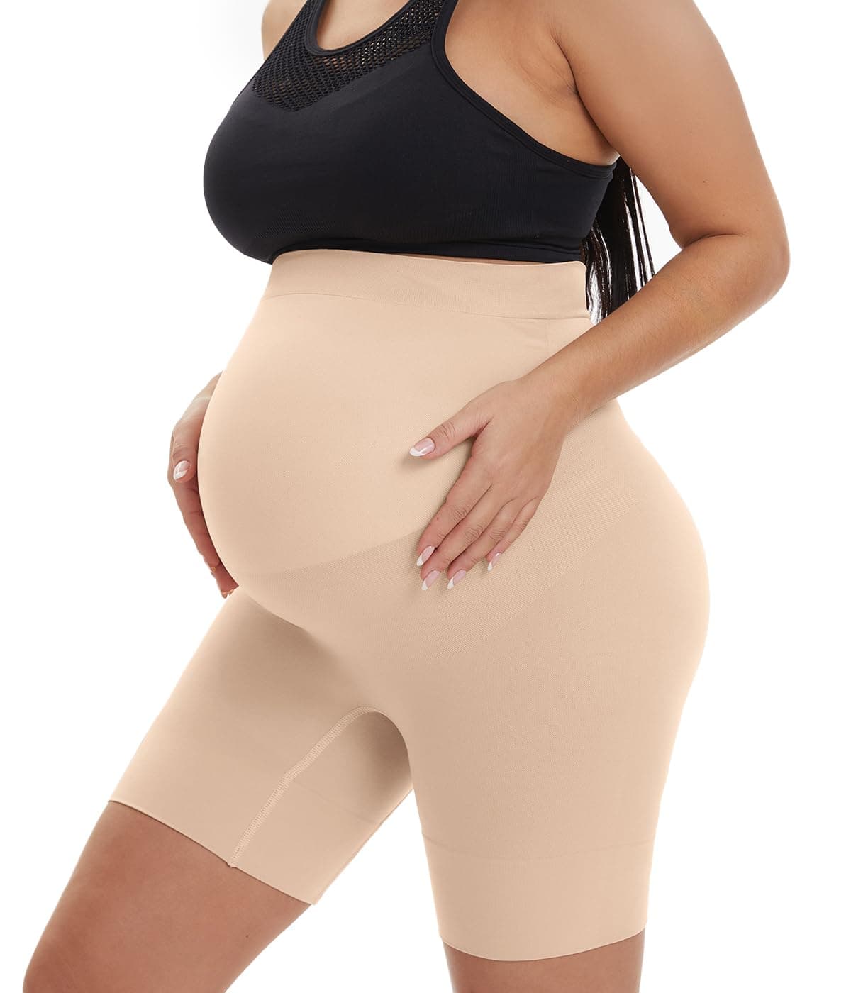 Seamless Maternity Shapewear, Prevent Thigh Chaffing, Pregnancy Belly Support, S-5XL, Nude, L