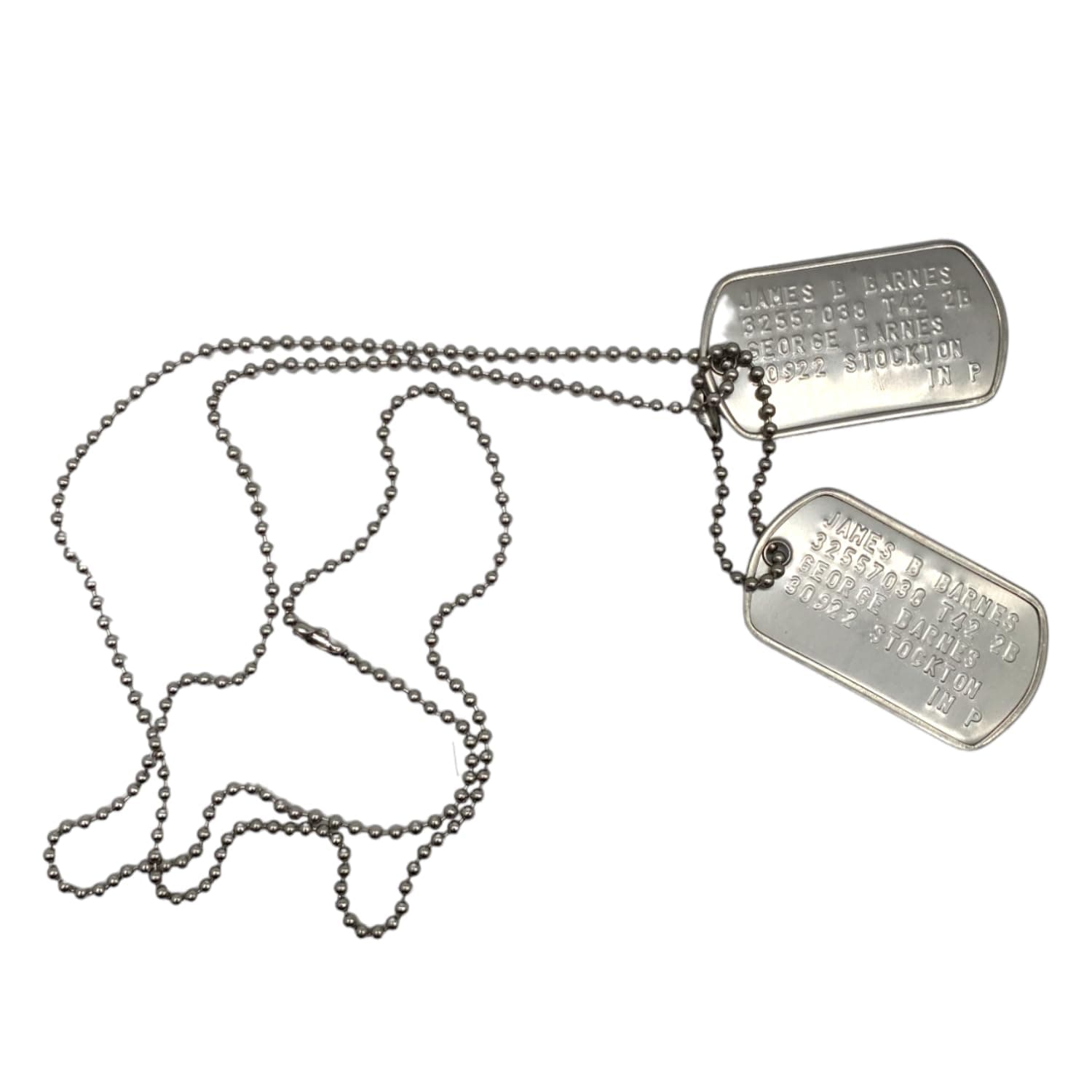 James Bucky Barnes Military Army Dog Tags - Stainless Steel - Ball Chain Included - Cosplay Prop