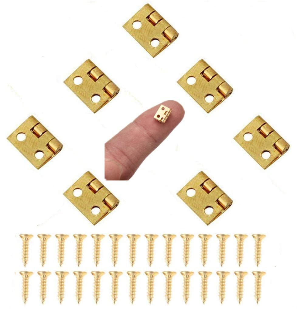 Mini Hinges 7pcs Brass Hinges Hardware Butt Hinges Connectors with Screws Cabinet Drawer Wooden Box Miniature Furniture Dollhouse Chest Jewelry Box 270 Degree Rotation DIY Decor(10 * 8mm) (A)