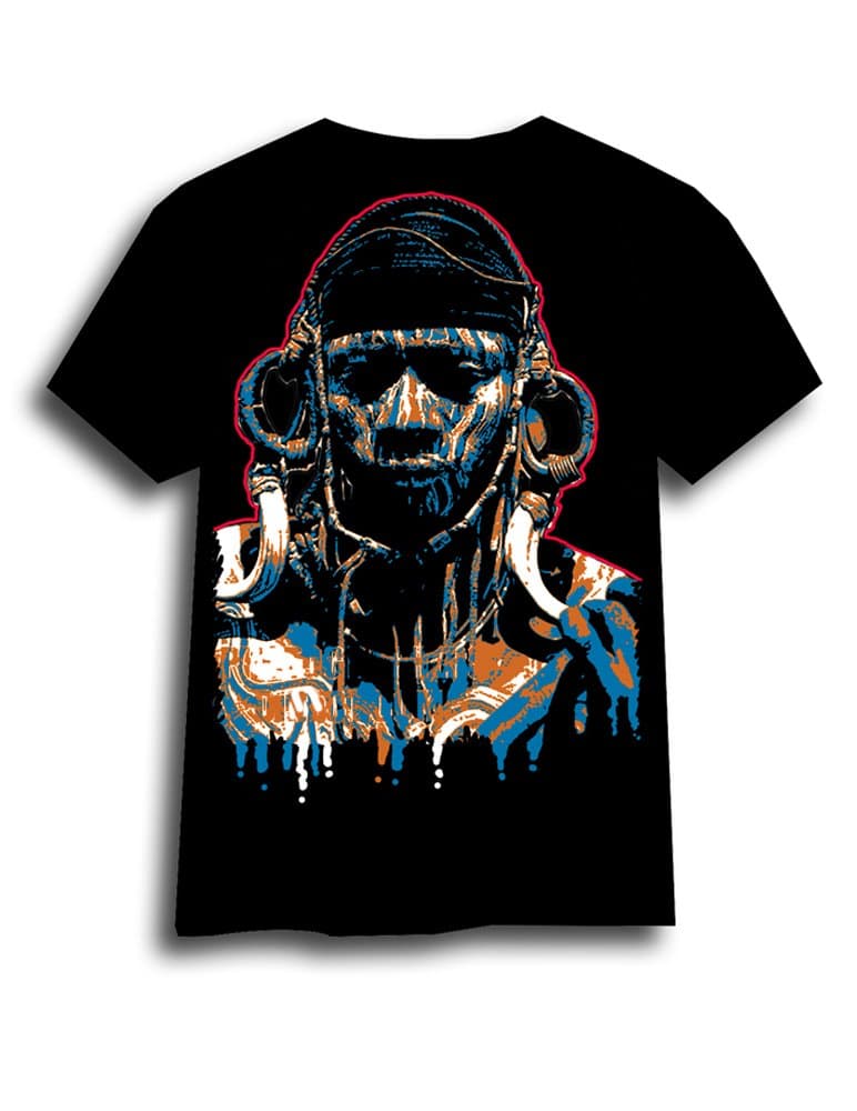 Original Hand Painted on T-shirt " Men with Earings and Ivory" Available in Small to 2x Large, Only in Black.