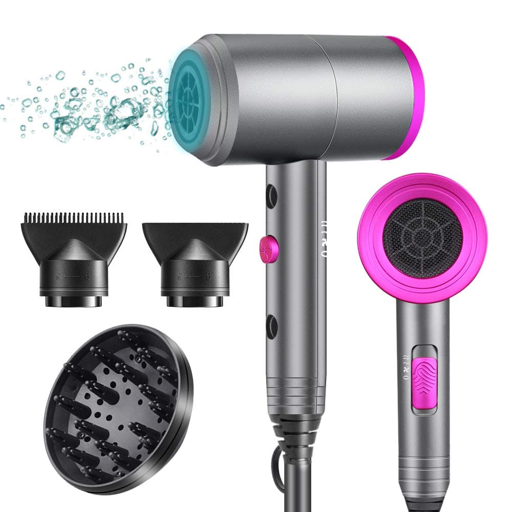 Ionic Hair Dryer, Vnina 1800W Professional Blow Dryer with Diffuser Ionic Conditioning/AC Motor/Negative Ion Technology - Powerful, Fast Hairdryer with Diffuser Comb for Women Man Kids Hair Care