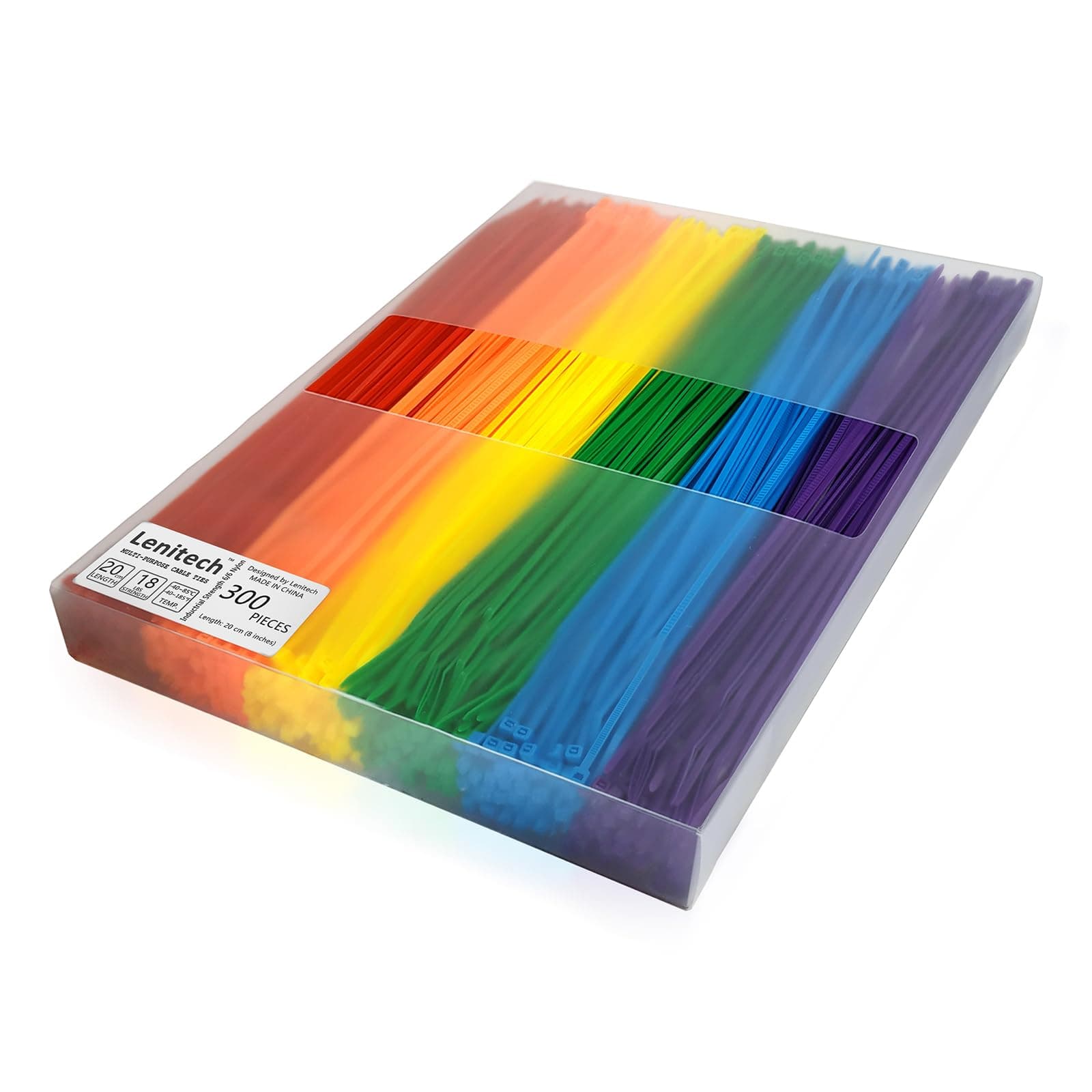 8 Inch Multi-Purpose Assorted Colored Cable Zip Ties, 300 Pieces