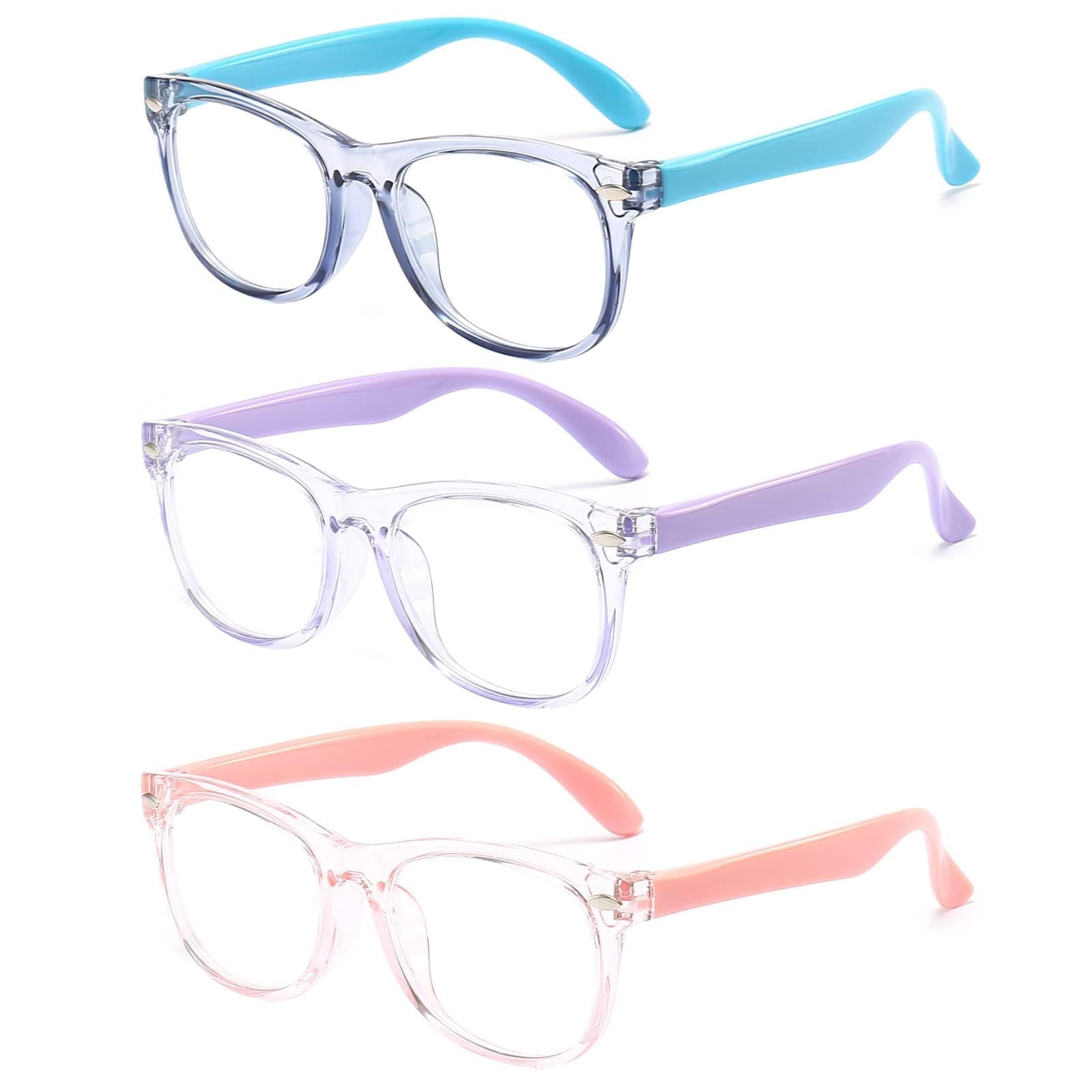 3 Pack kids Blue Light Blocking Glasses for girls boys Computer Blue Light Blocking Glasses For Age 3-9 (Light blue + Light purple + Light pink)