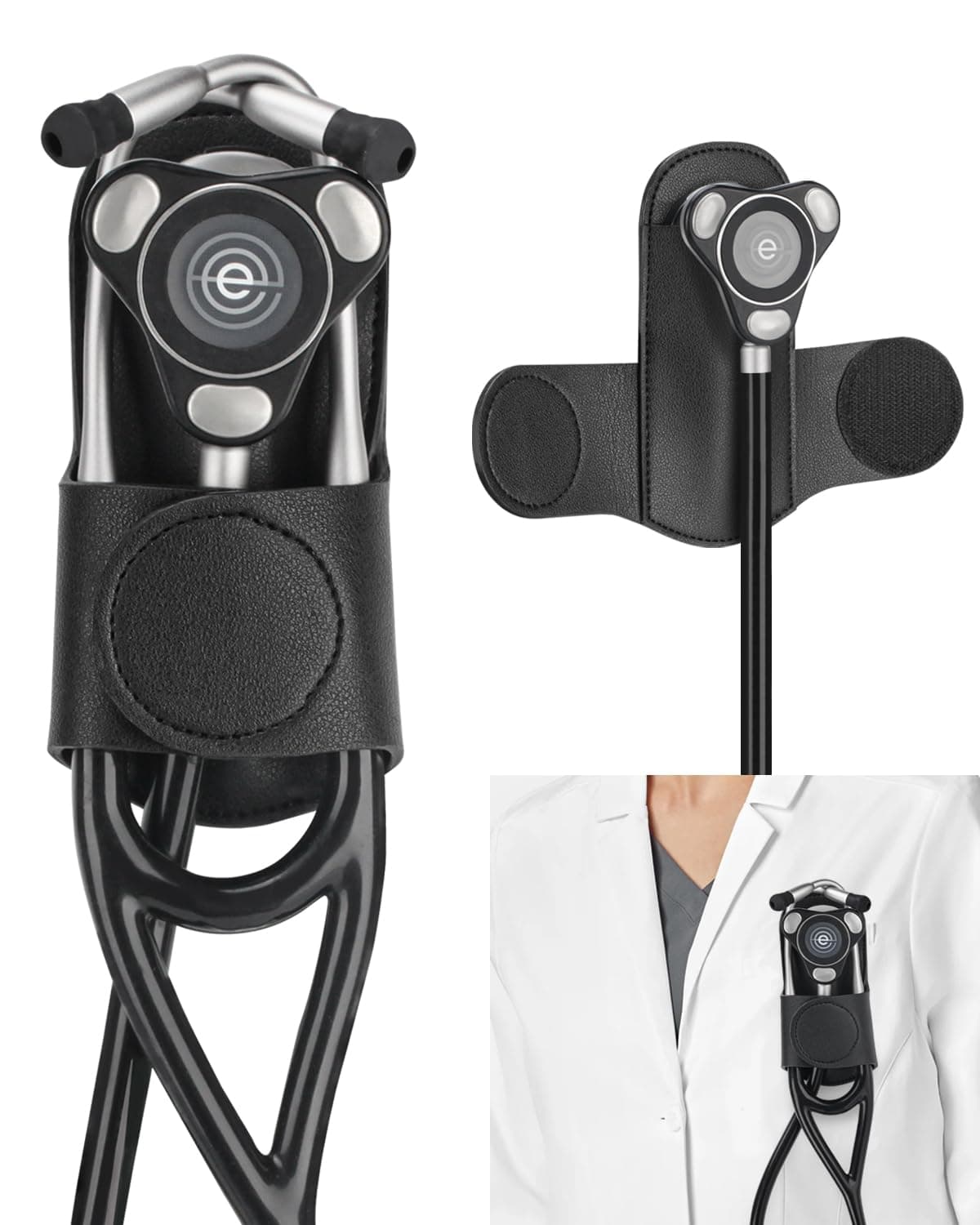 Stethoscope Holder Clip for EKO CORE 500™ – Lightweight PU Leather Hip Holder Clip for Physicians, Nurses, EMTs, and Medical Students