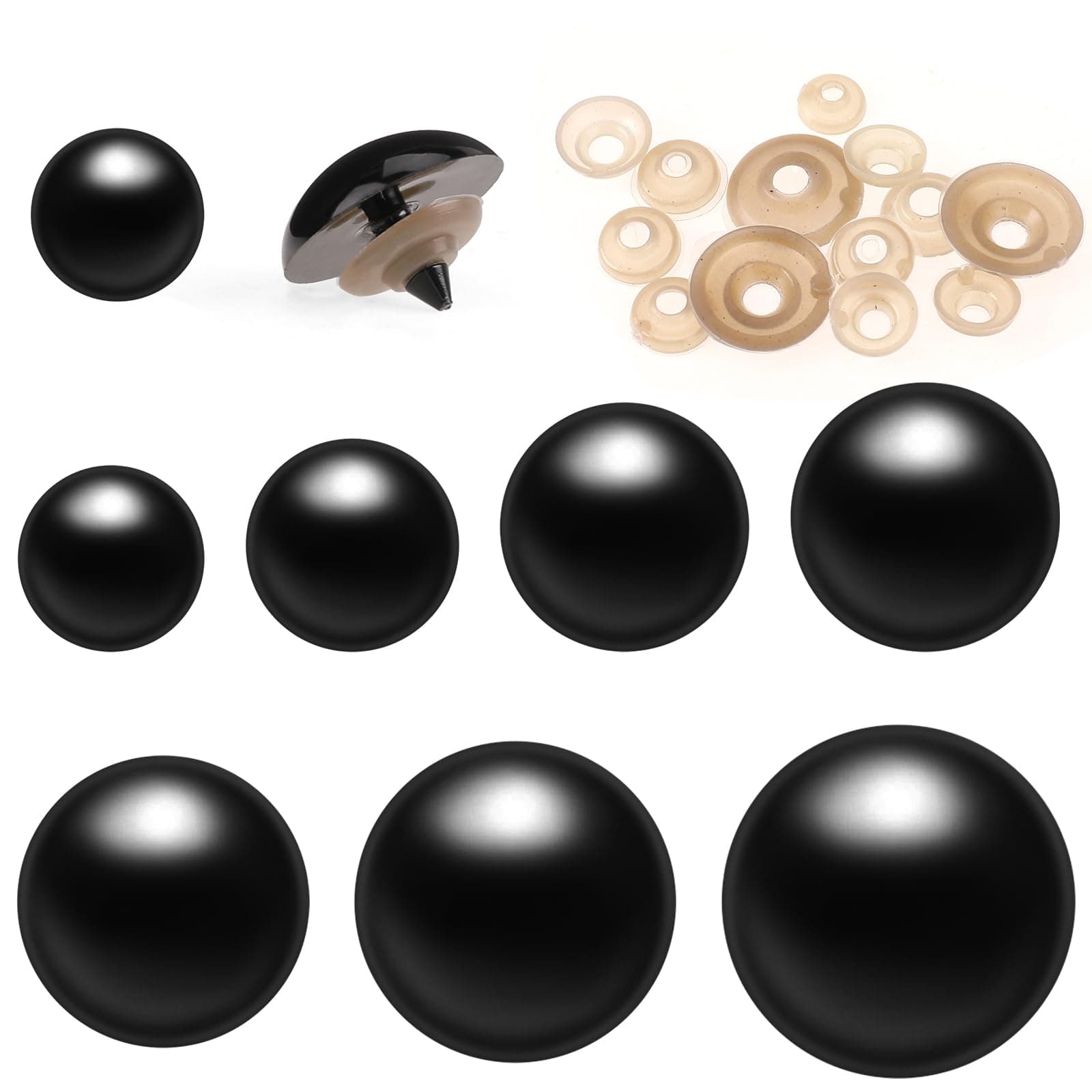 KALIONE 160 Pieces Black Safety Eyes for Crochet 10-30 mm Large Safety Eye for Amigurumi Stuffed Animal Eyes Plastic Safe Eye with Washers for DIY Doll Teddy Bear Making Supplies