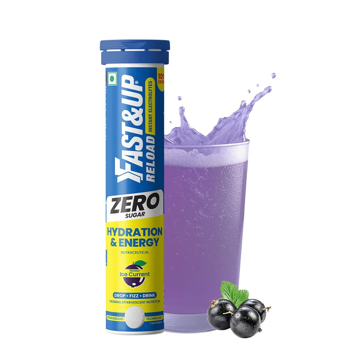 Reload Zero - Zero Sugar Instant Energy & Hydration Drink - Ice Current Flavour - 22 Effervescent Tablets
