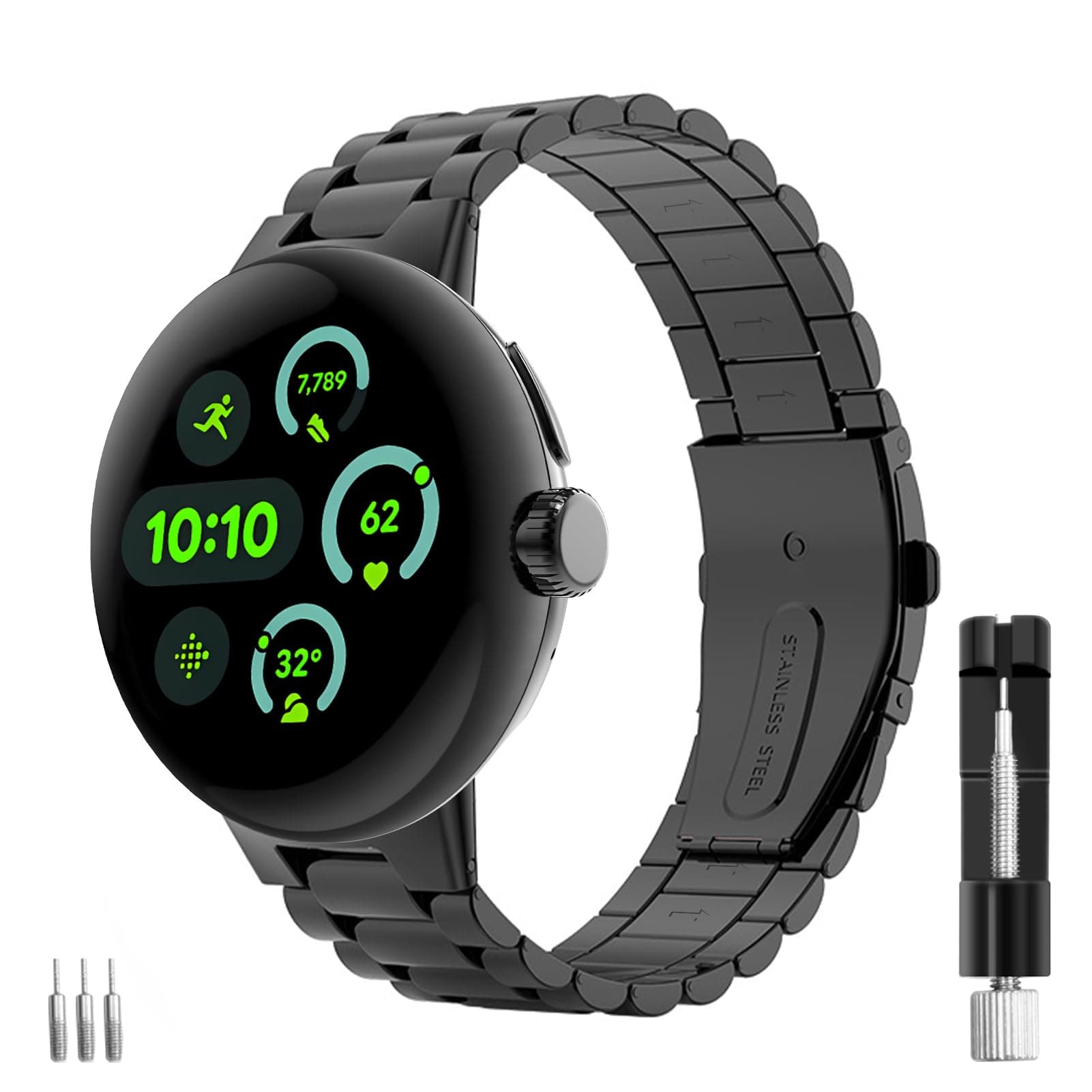 Aresh Compatible with Google Pixel Watch 3 45mm Band Women Men, Stainless Steel Adjustable Metal No Gap Band for Pixel Watch 3 45mm 2024