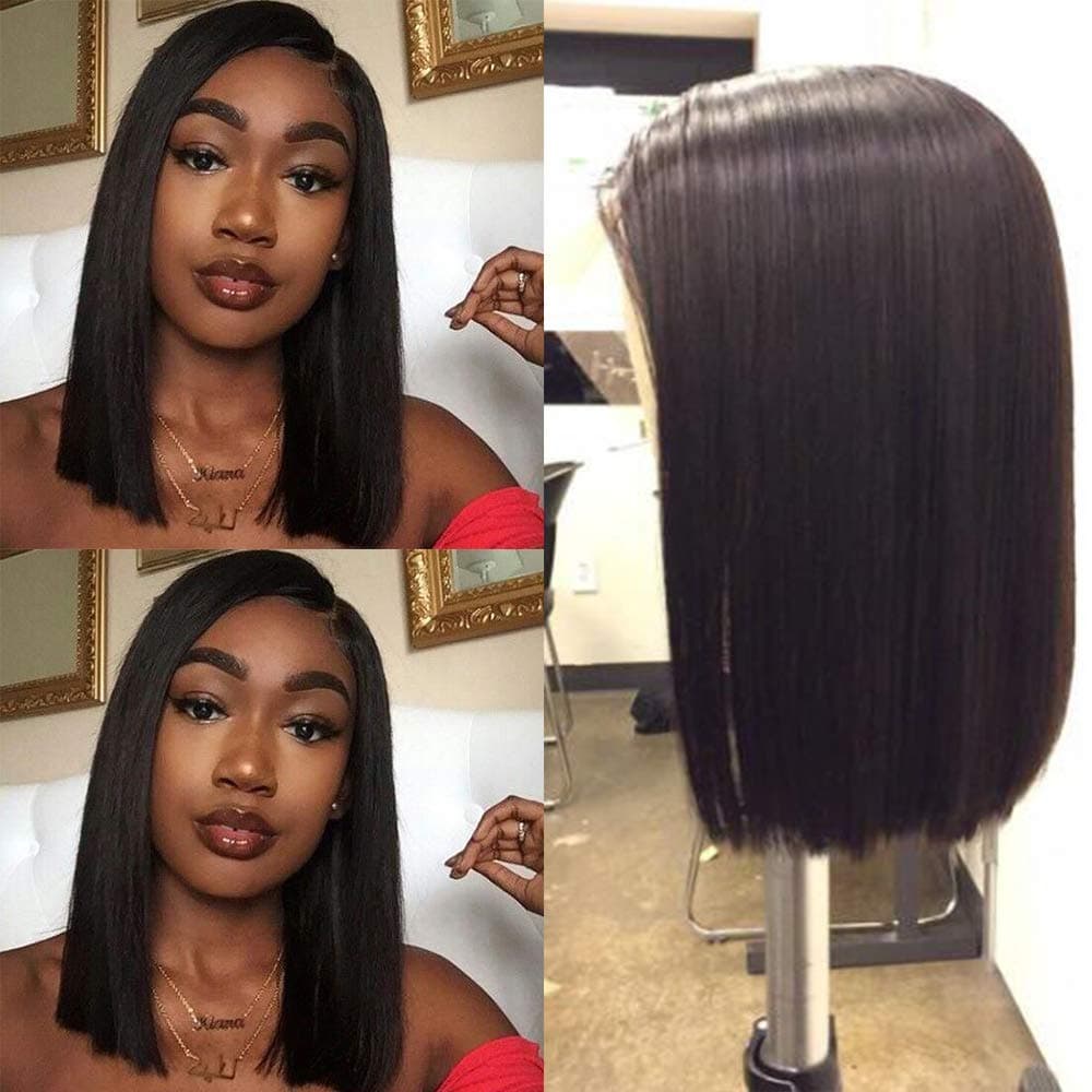 Geeta hair Human Hair Lace Front 13x4 Wigs Bob 180 Density Brazilian Virgin Human Hair Short Bob Wigs Straight Hair Natural Color