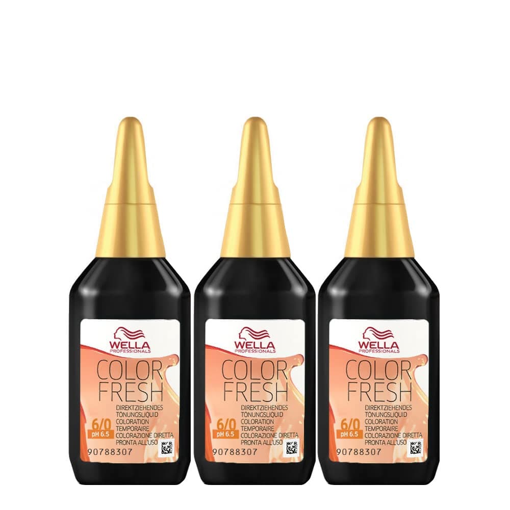 3 x Wella Color Fresh Hair Toner 75ml - 6/0 Dark Blonde/Natural