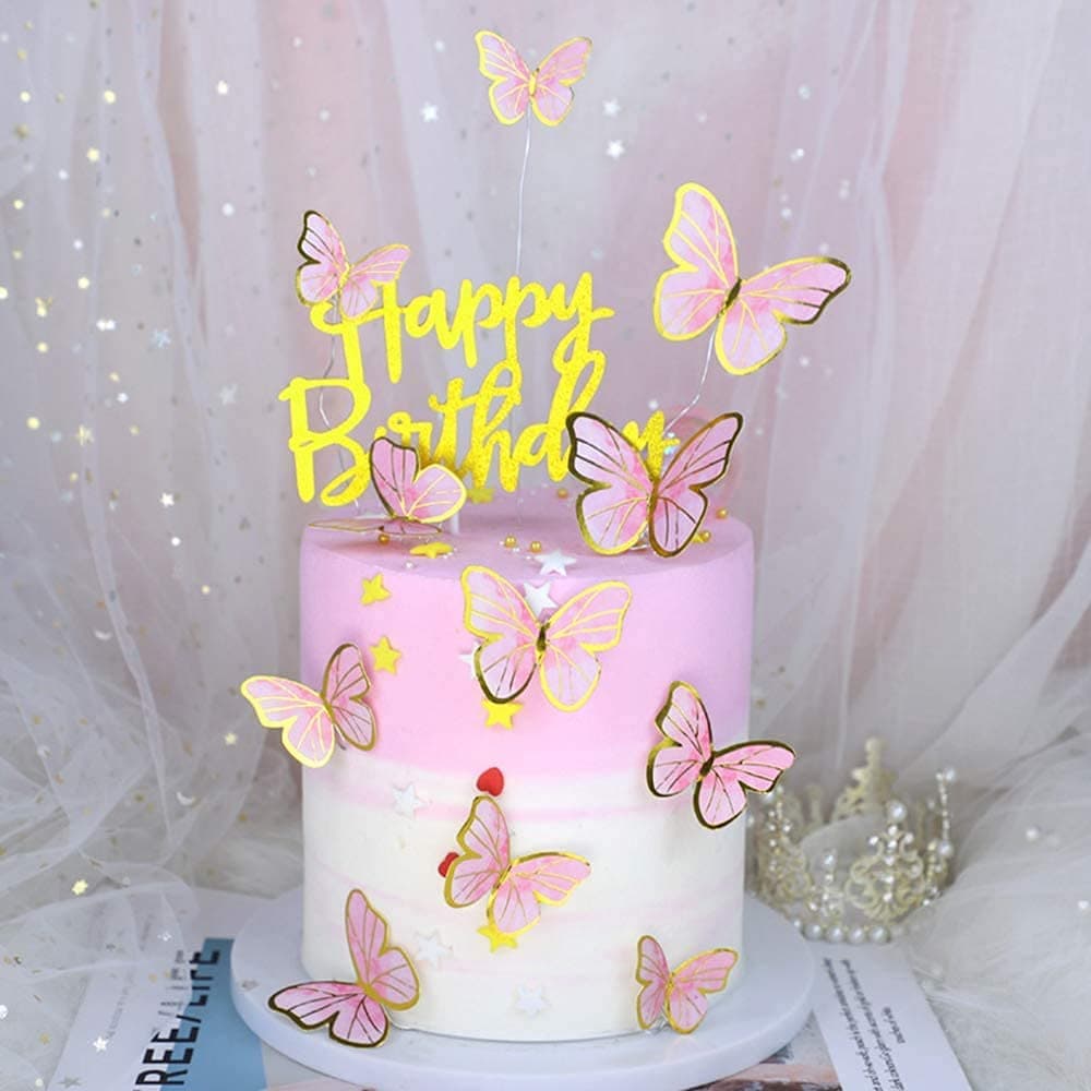 SHAMI The butterfly Happy Birthday Cake Topper Cupcake Toppers Birthday Party Decoration Supplie Cake Sign Party Banner