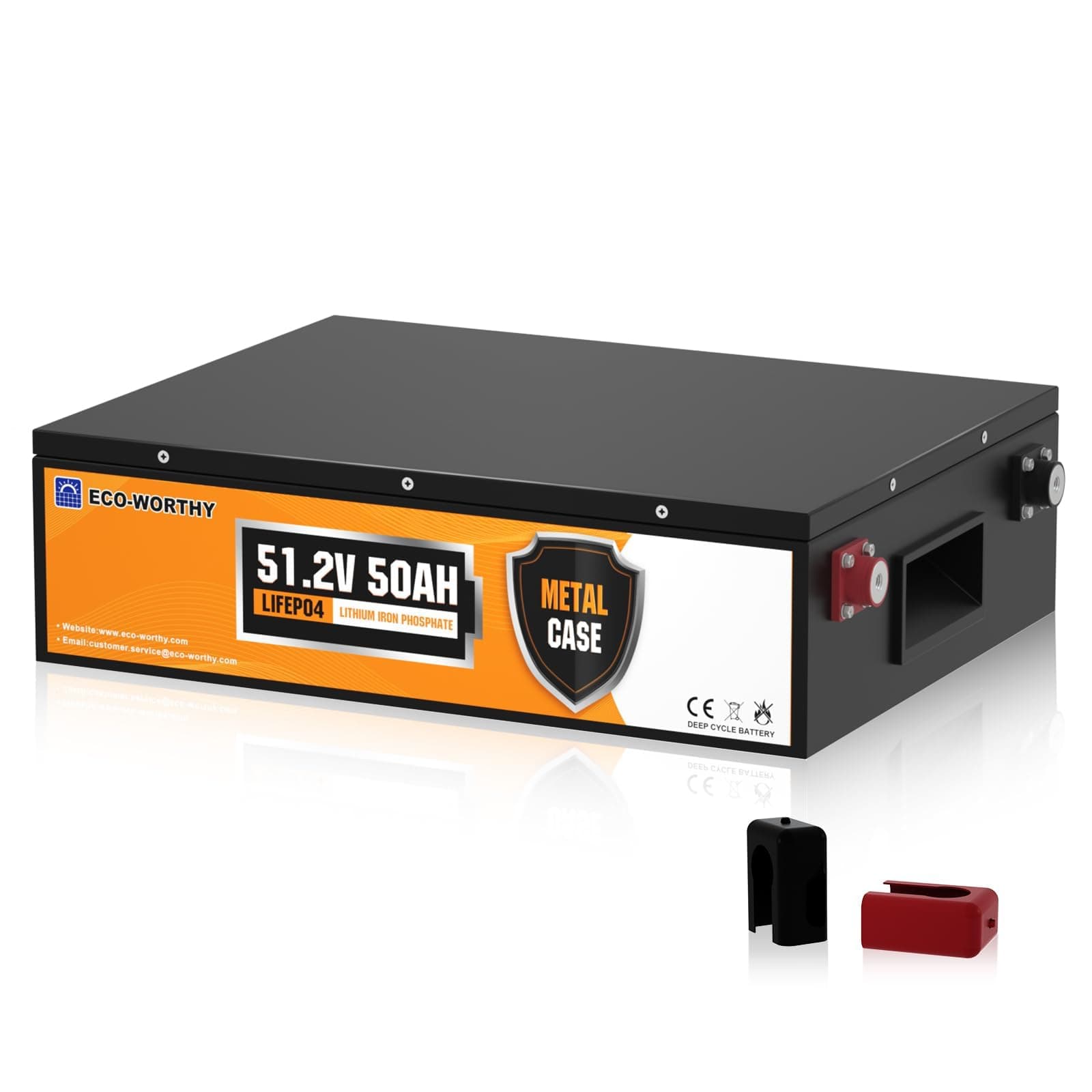 ECO-WORTHY 48V 50Ah Metal Case LiFePO4 Battery, Built-in BMS, Replacement of Lead-Acid Battery, Allows Discharging at -4℉ and Charging at 32℉, Stackable, for Solar Off-Grid, Golf Cart, Lawn Mower, RV