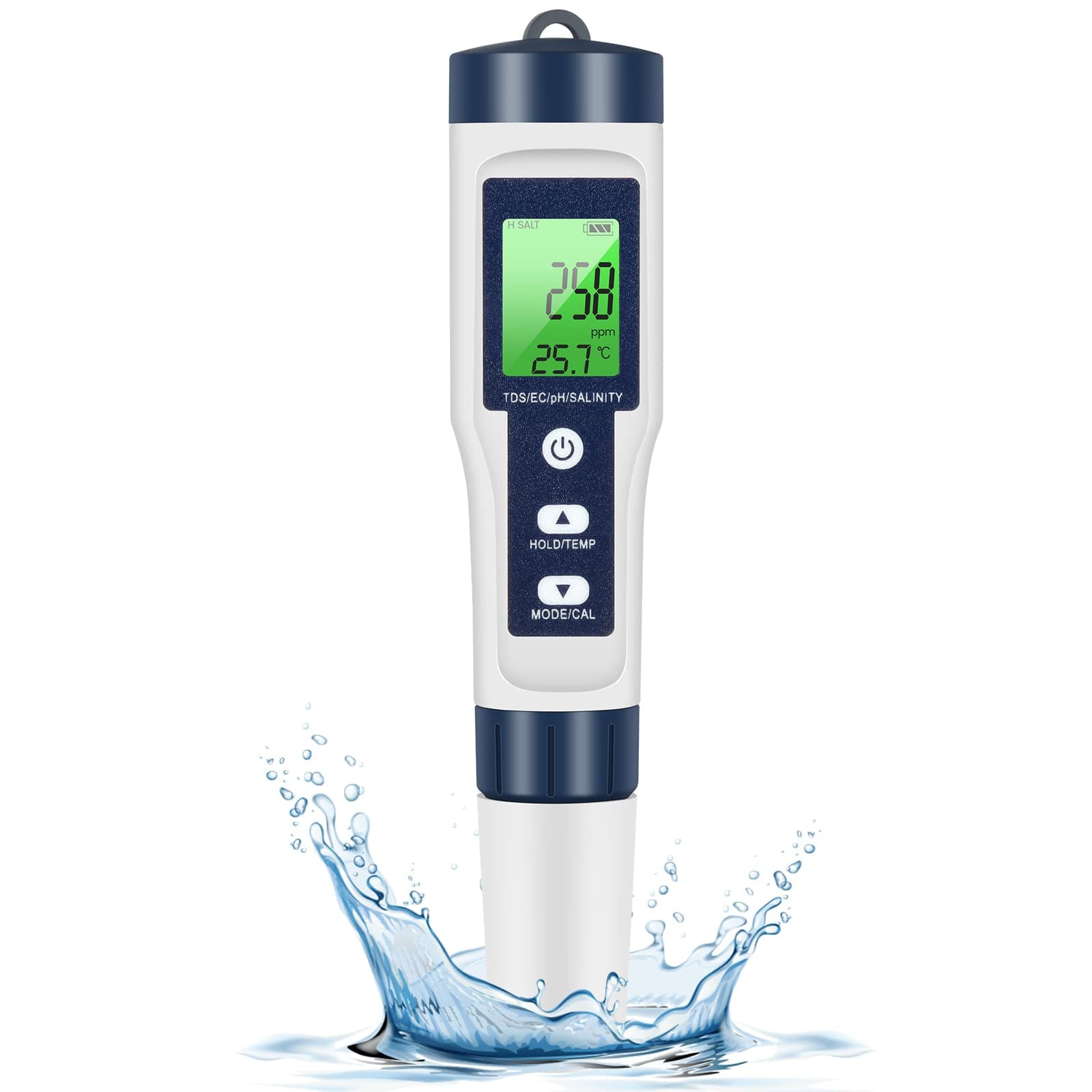 Yemetey PH Meter, 5-in-1 TDS Meter Water Quality Tester| EC, Salinity, Temperature TDS Tester LCD Green Backlight Display for Pool, Aquarium, Hydroponics, Drinking Water, Pond