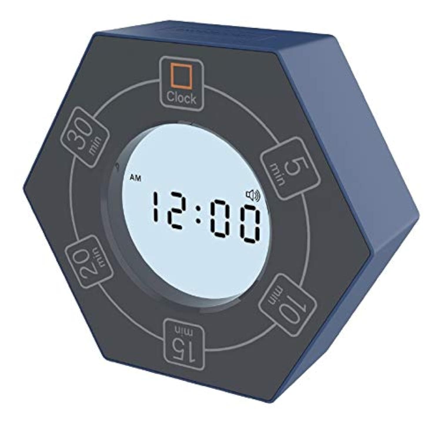 Hexagon Rotating Productivity Timer with Clock, Pomodoro Timer with 5, 10, 15, 20, 30 Minute Presets, Timer for People with ADHD (Blue)