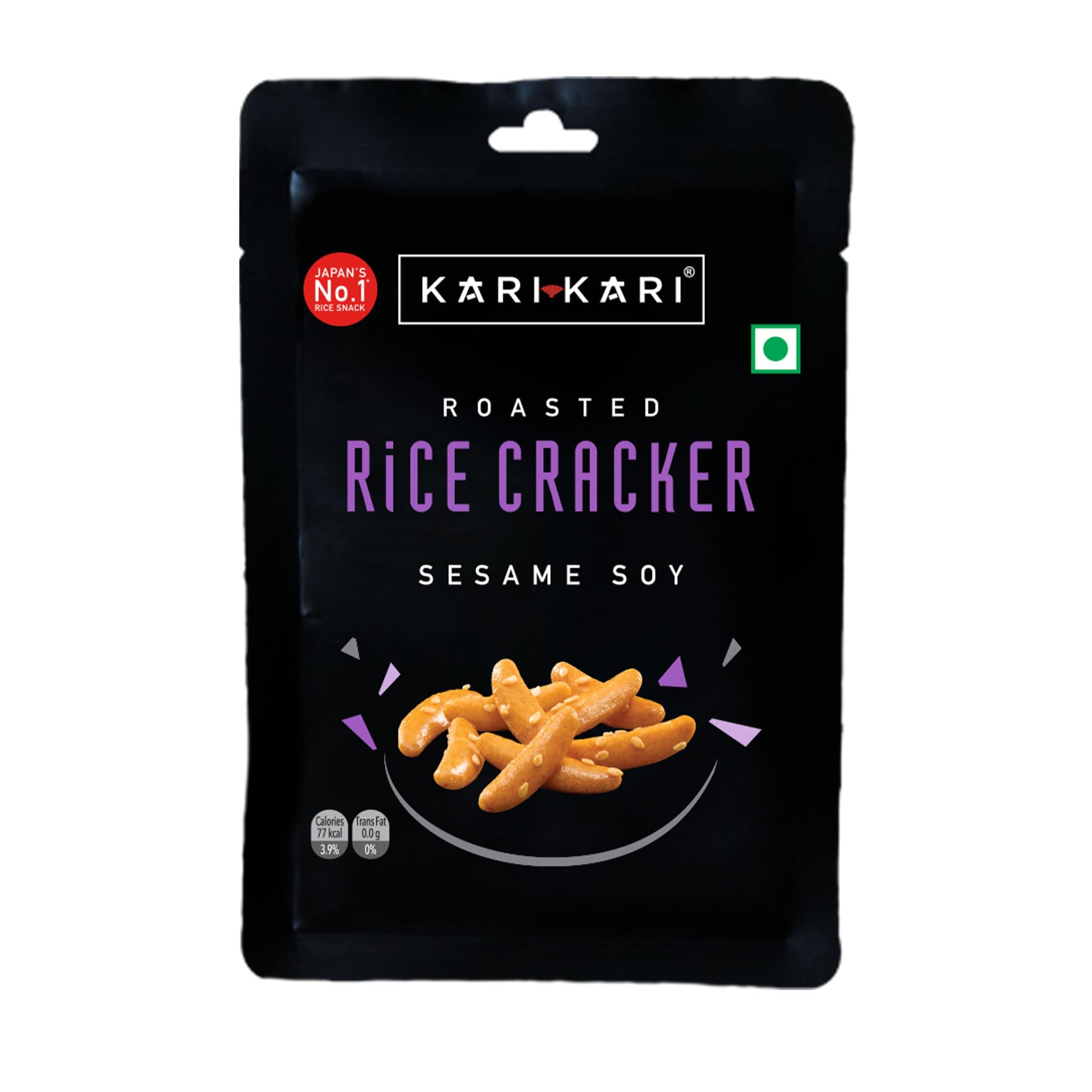 Kari Kari Sesame Soy Rice Cracker | Crunchy Japanese Snacks | Roasted, Non-Fried Healthy Snacks | 100% Vegetarian | Party Snacks (20g x Pack of 1)
